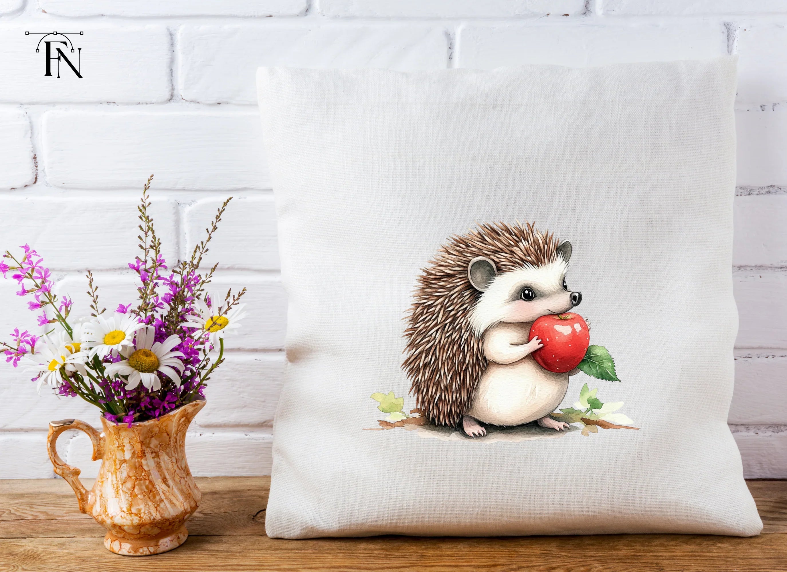 Cute Hedgehog with Apple Clipart Bundle