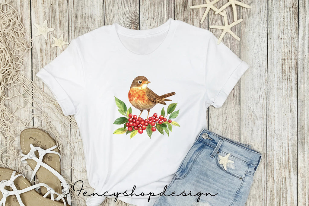 Festive Robin Bird and Holly Berry Clipart Bundle