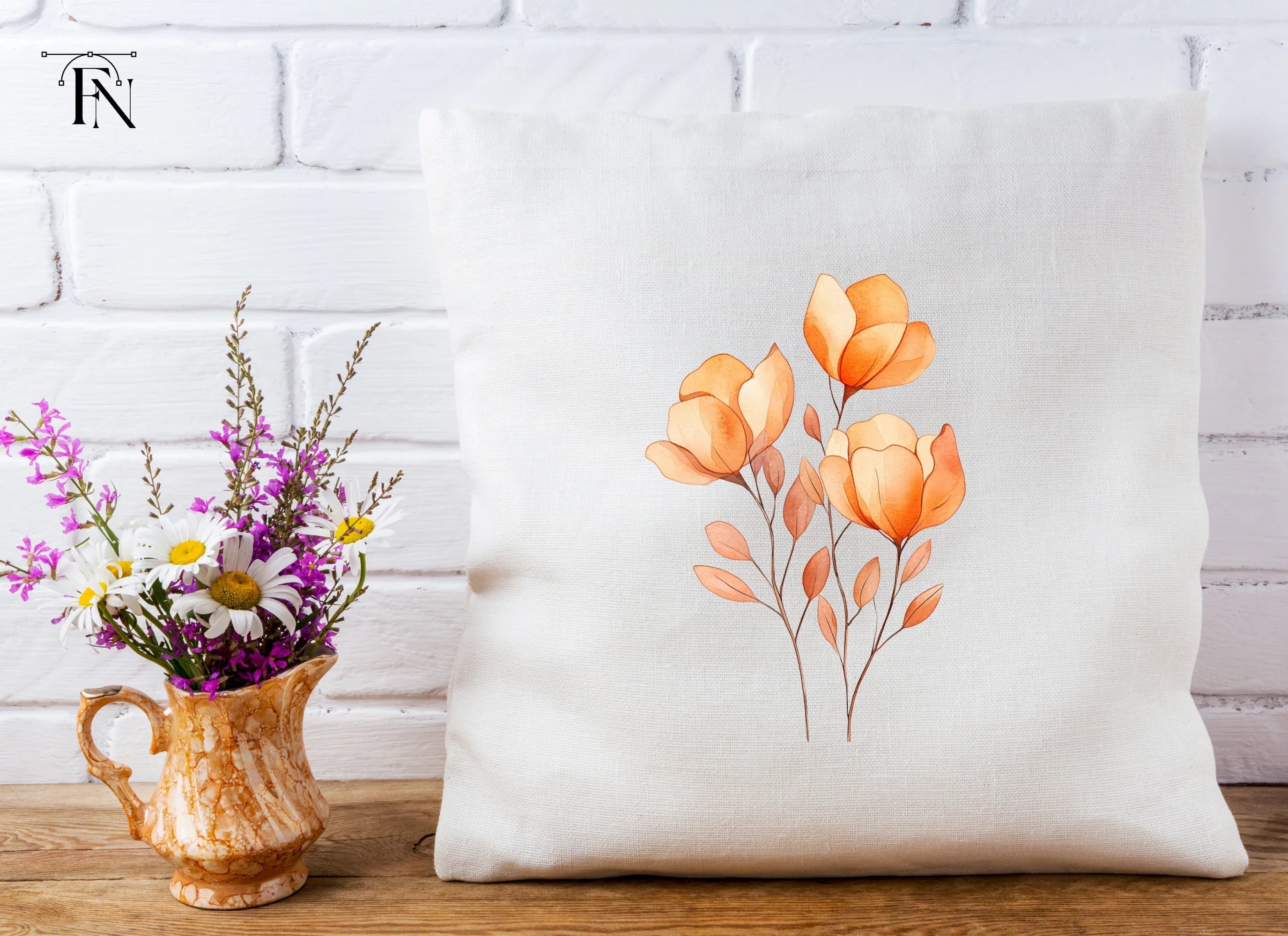 Delicate Orange Floral Clipart Bundle