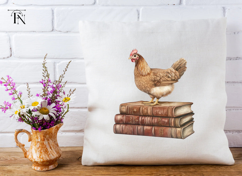 Brown Chickens on Vintage Books Clipart Bundle