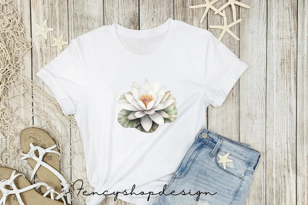 Elegant White Water Lily Clipart Bundle