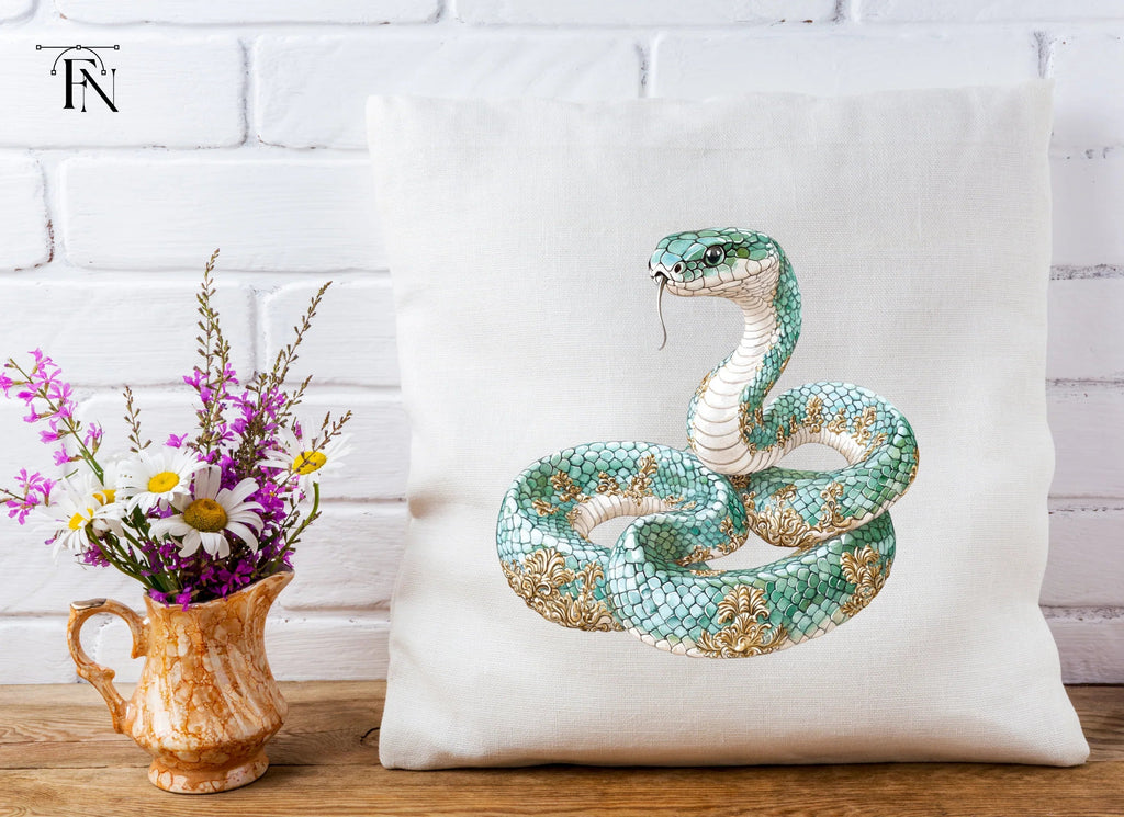 Elegant Teal Snake with Gold Ornaments Clipart Bundle
