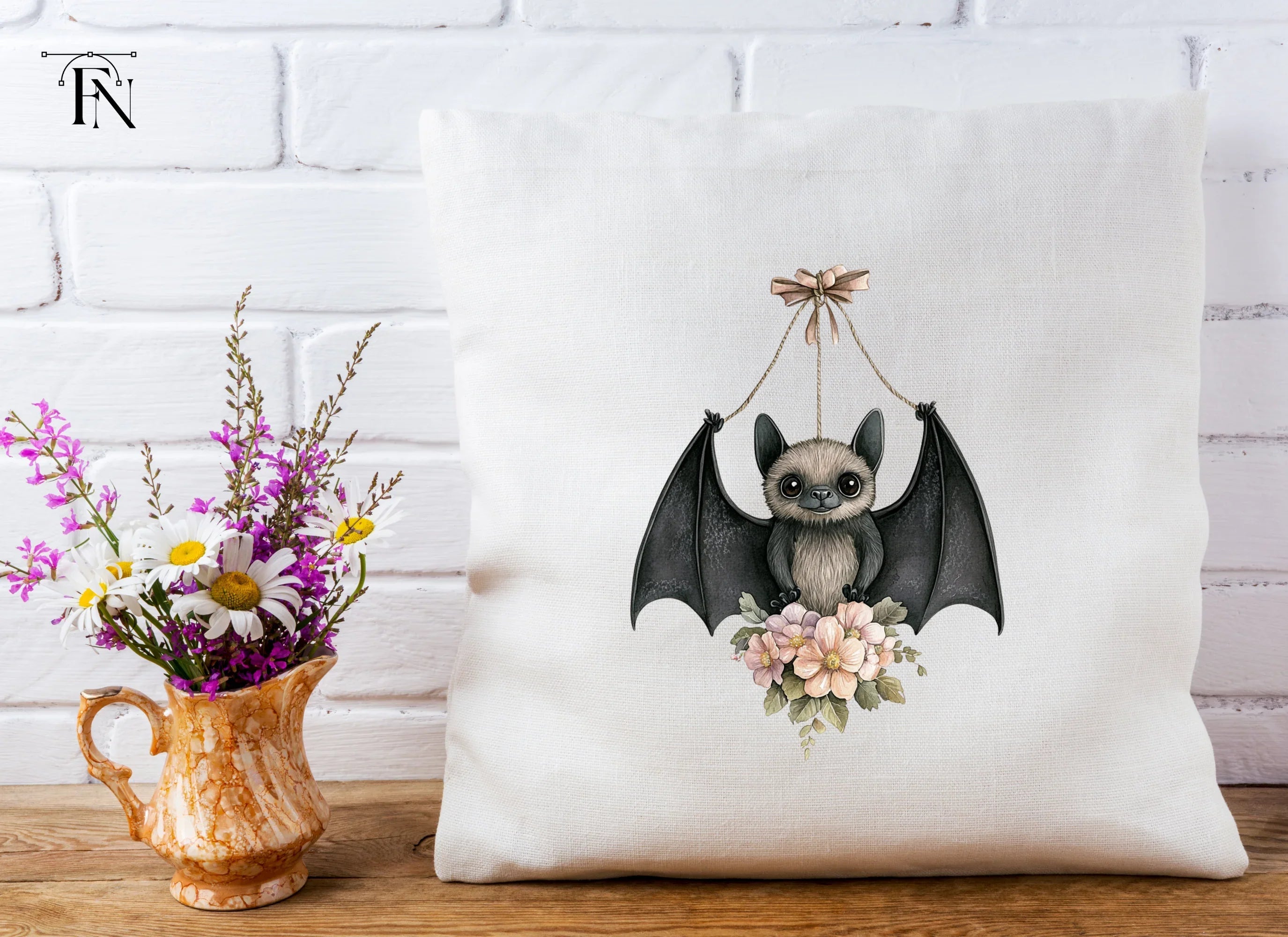 Sweet Baby Bat Floral Arrangement Clipart Bundle