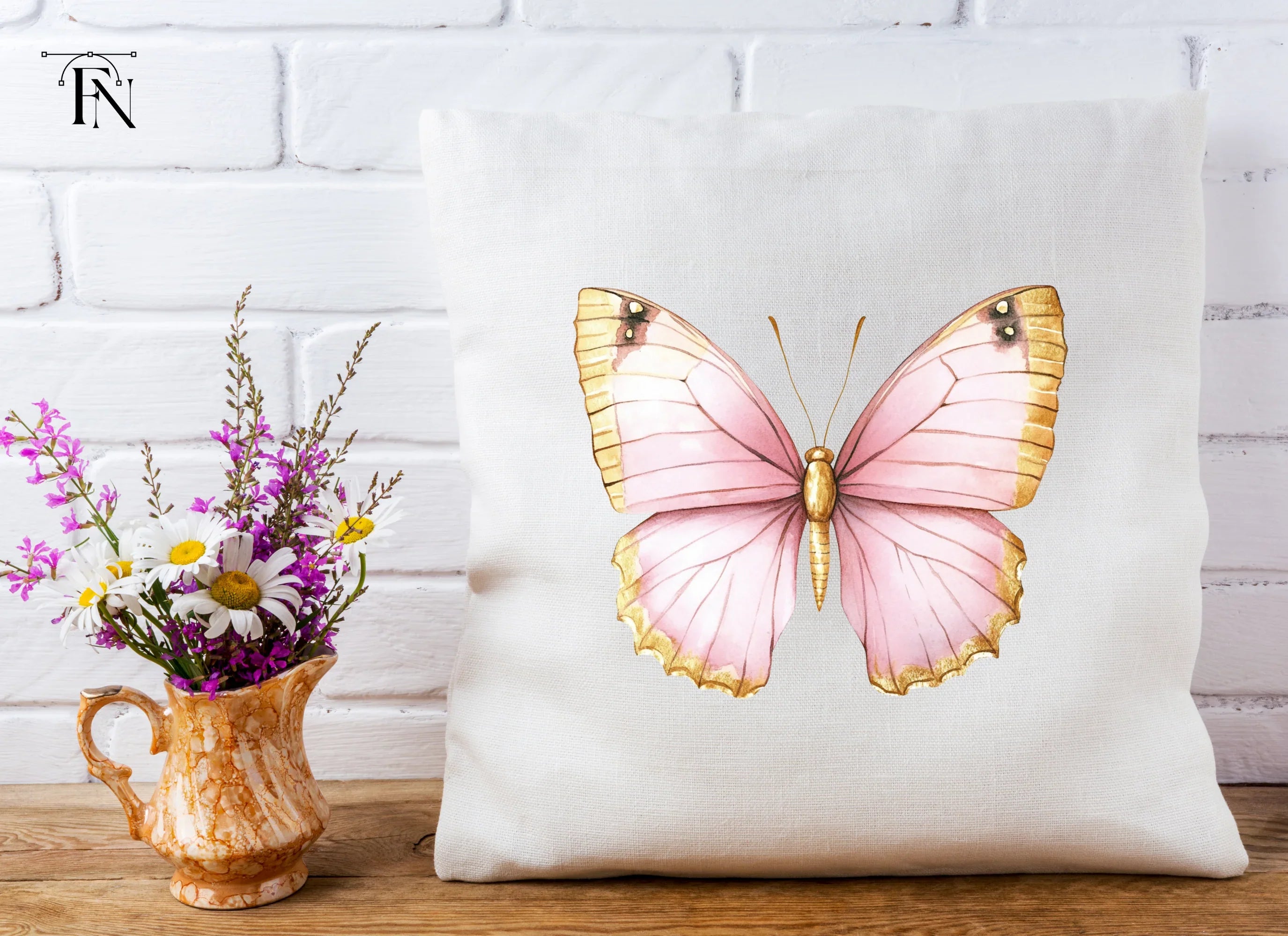 Pink and Gold Butterfly Clipart Bundle