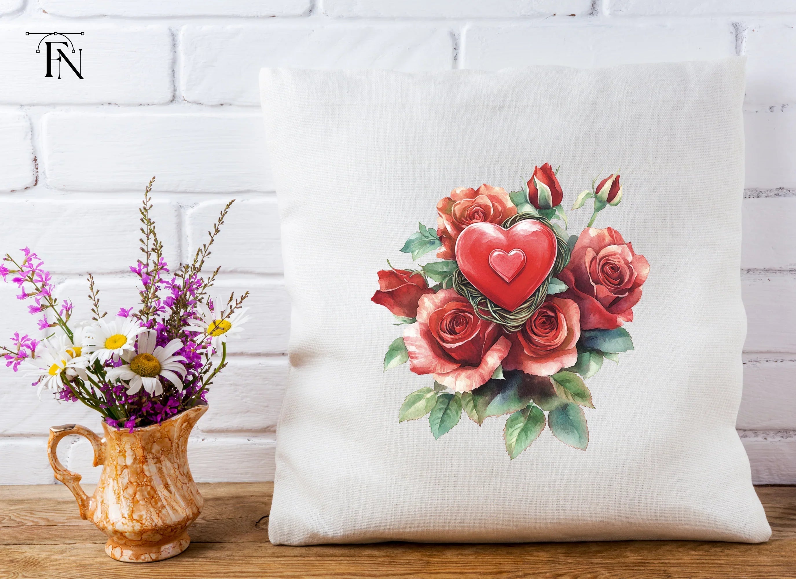Romantic Rose Bouquets with Heart Clipart Bundle