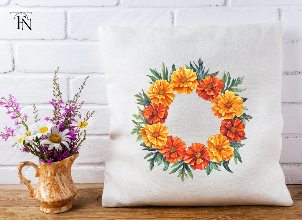 Vibrant Marigold Flower Wreath Clipart Bundle