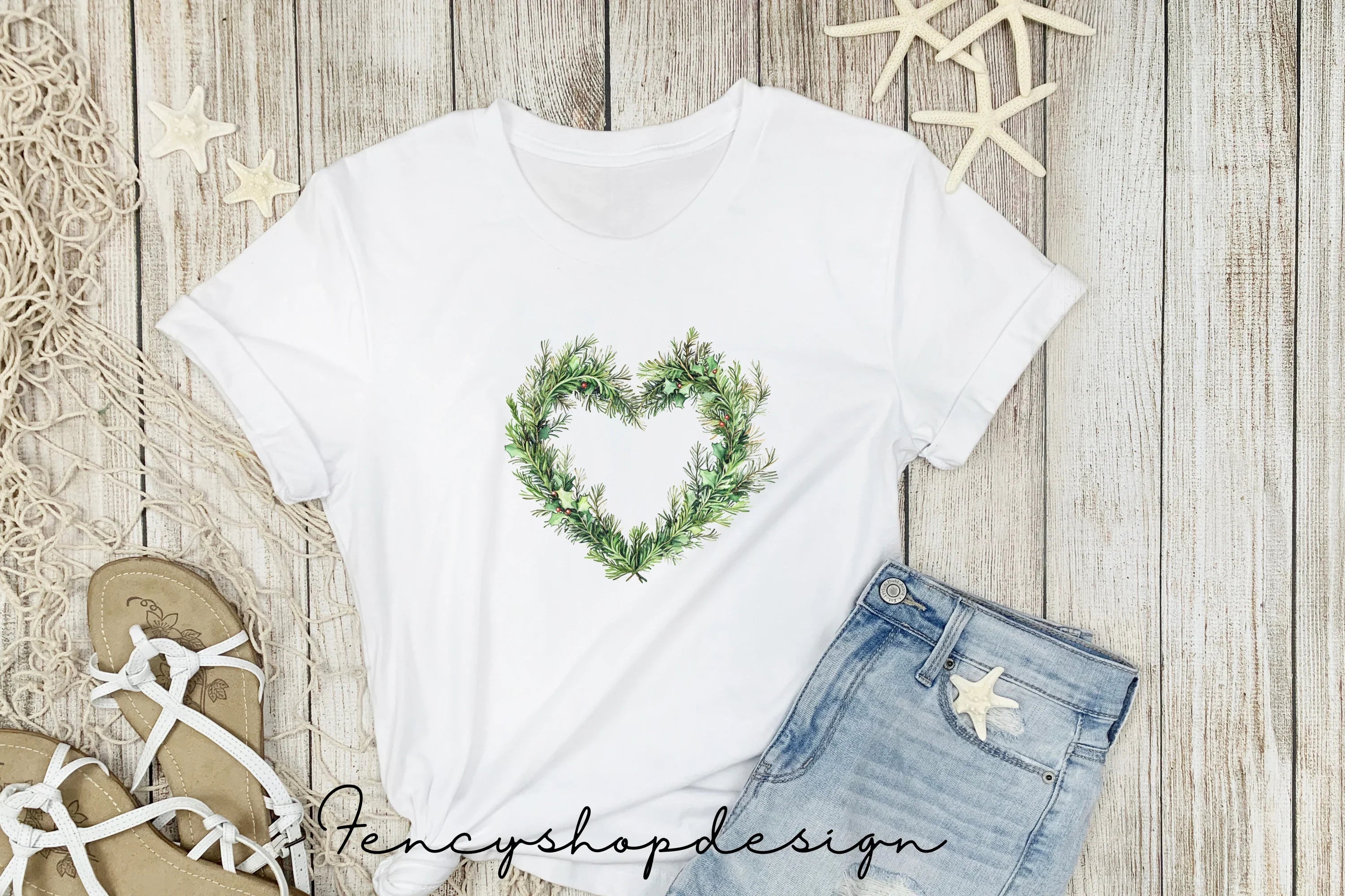 Evergreen Heart Wreaths Clipart Bundle