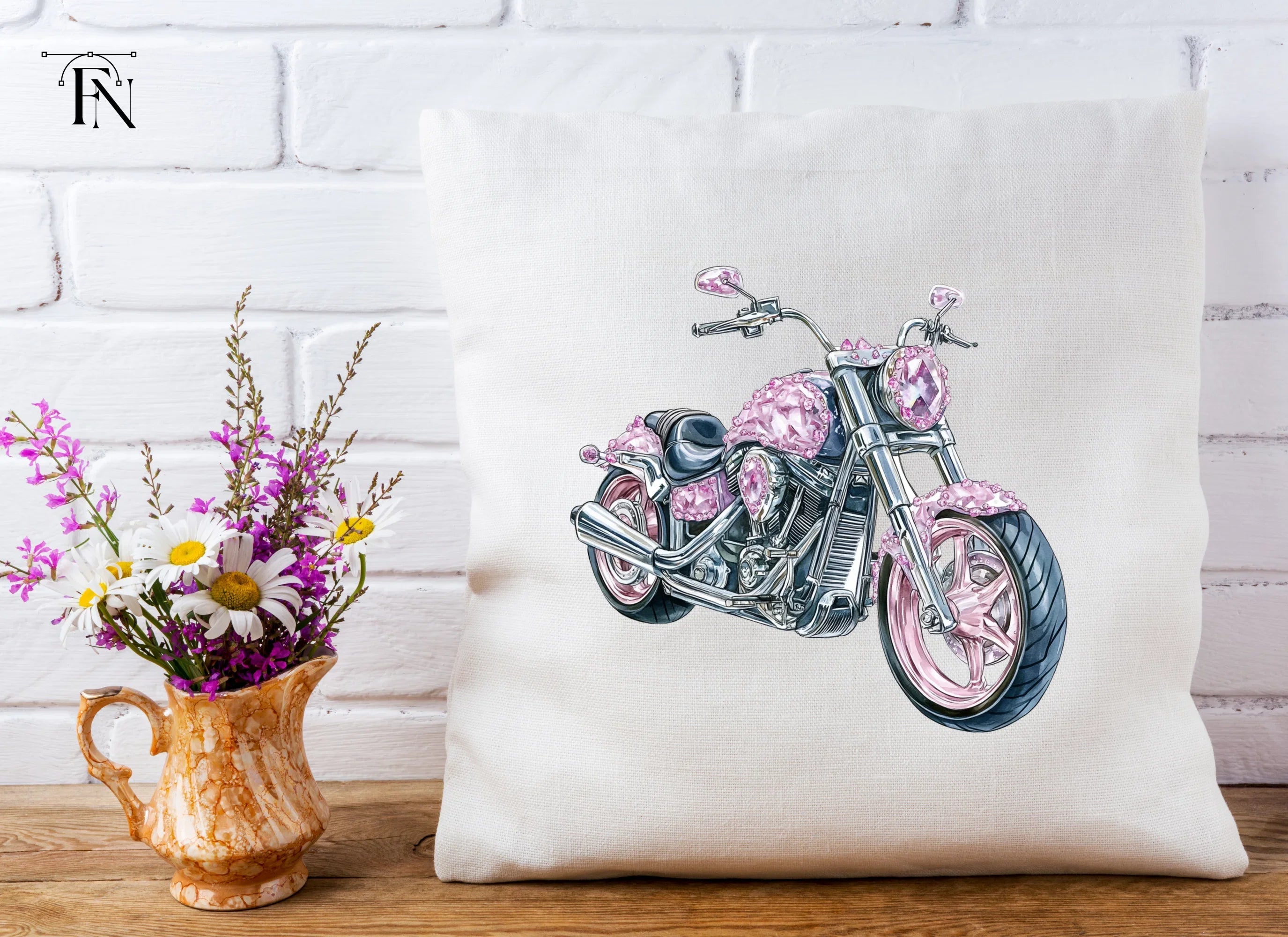 Pink Gemstone Motorcycle Clipart Bundle