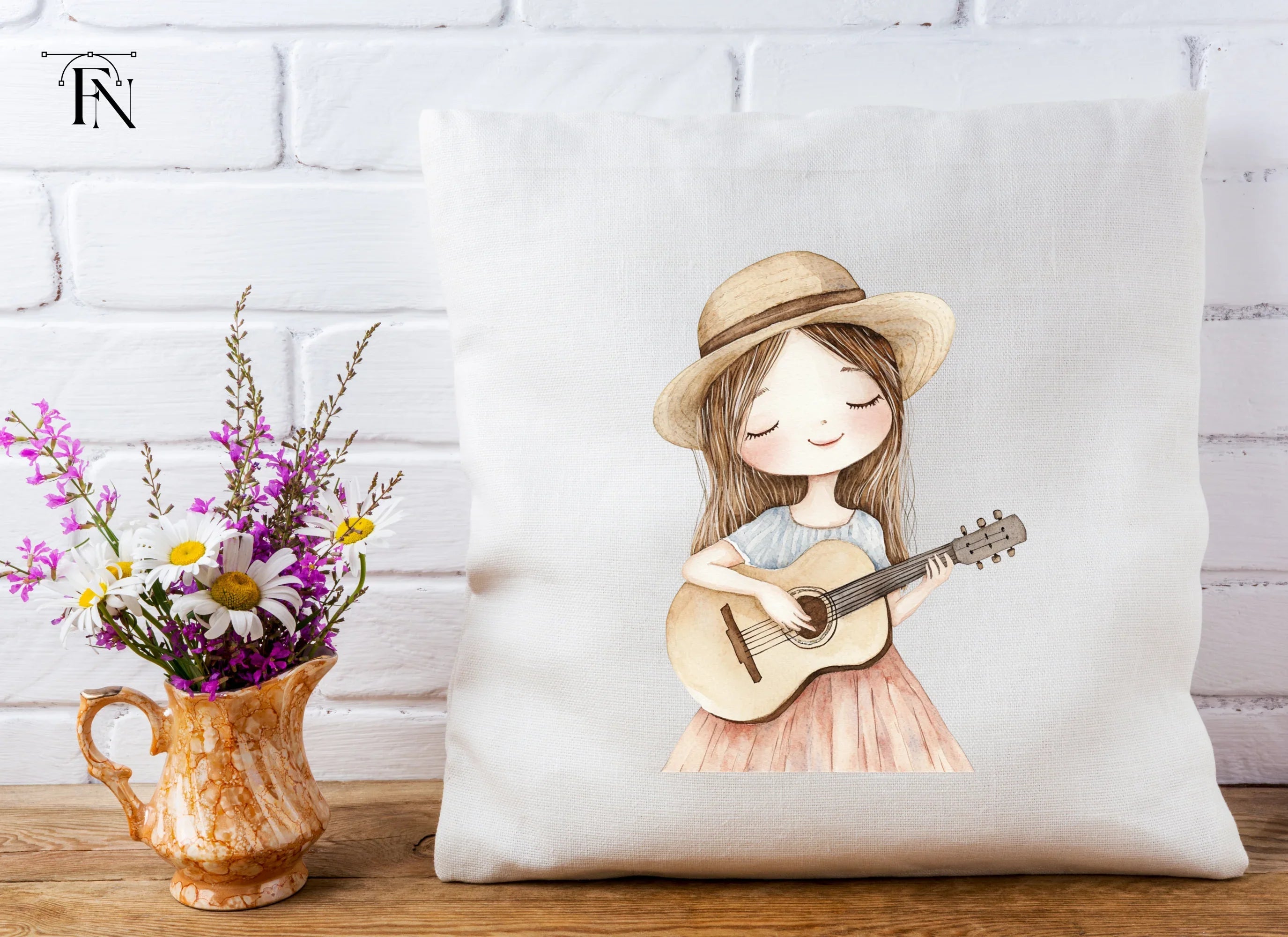 Cute Girl Playing Guitar Clipart Bundle