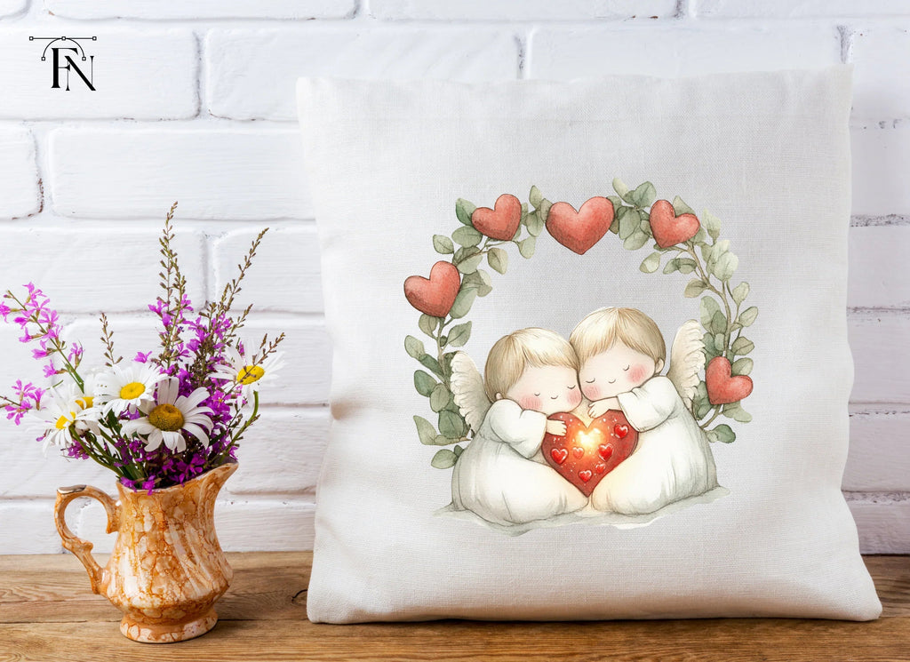 Cute Angel Couple with Heart Wreath Clipart Bundle
