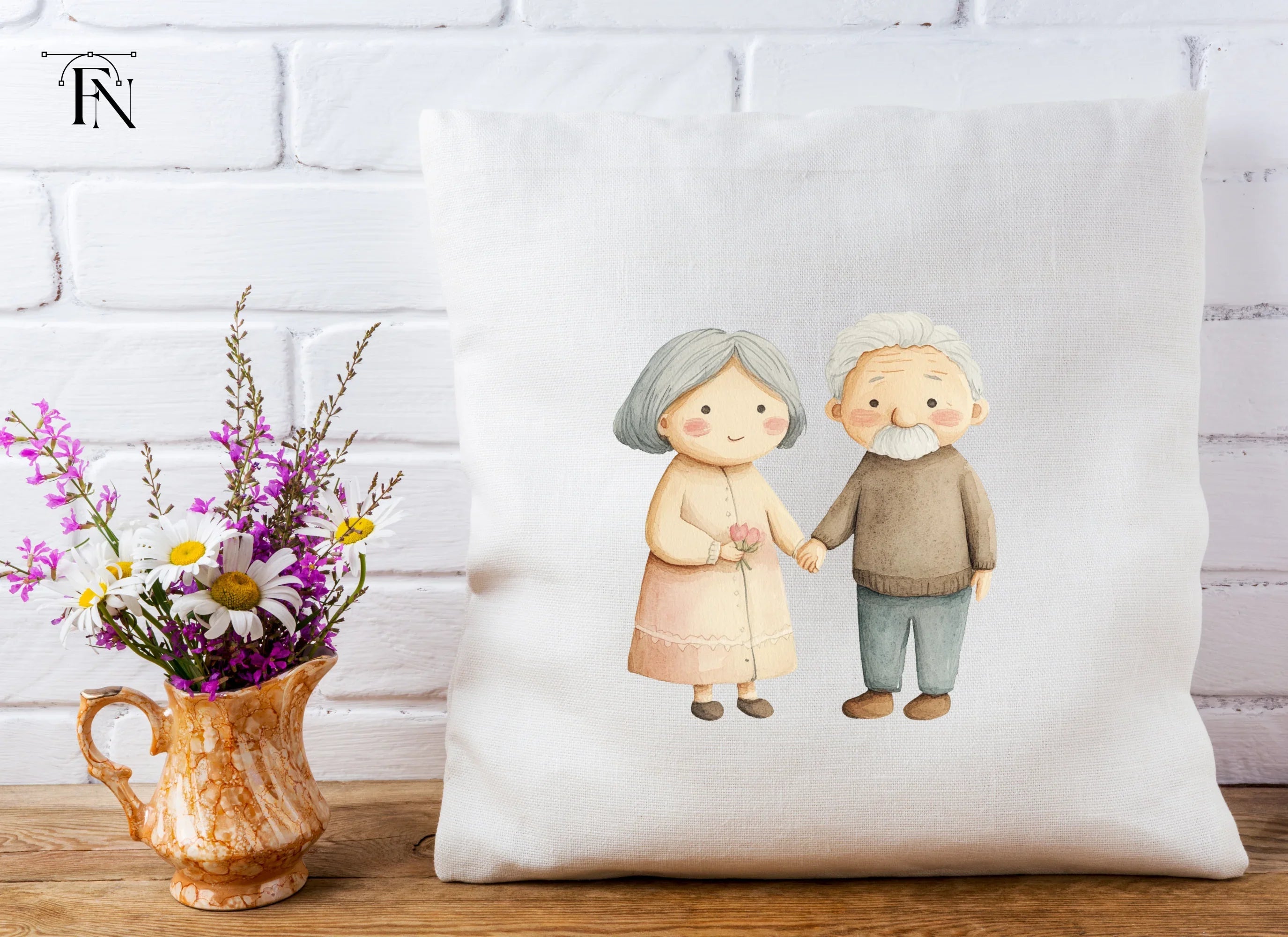 Cute Elderly Couple Holding Hands Clipart Bundle