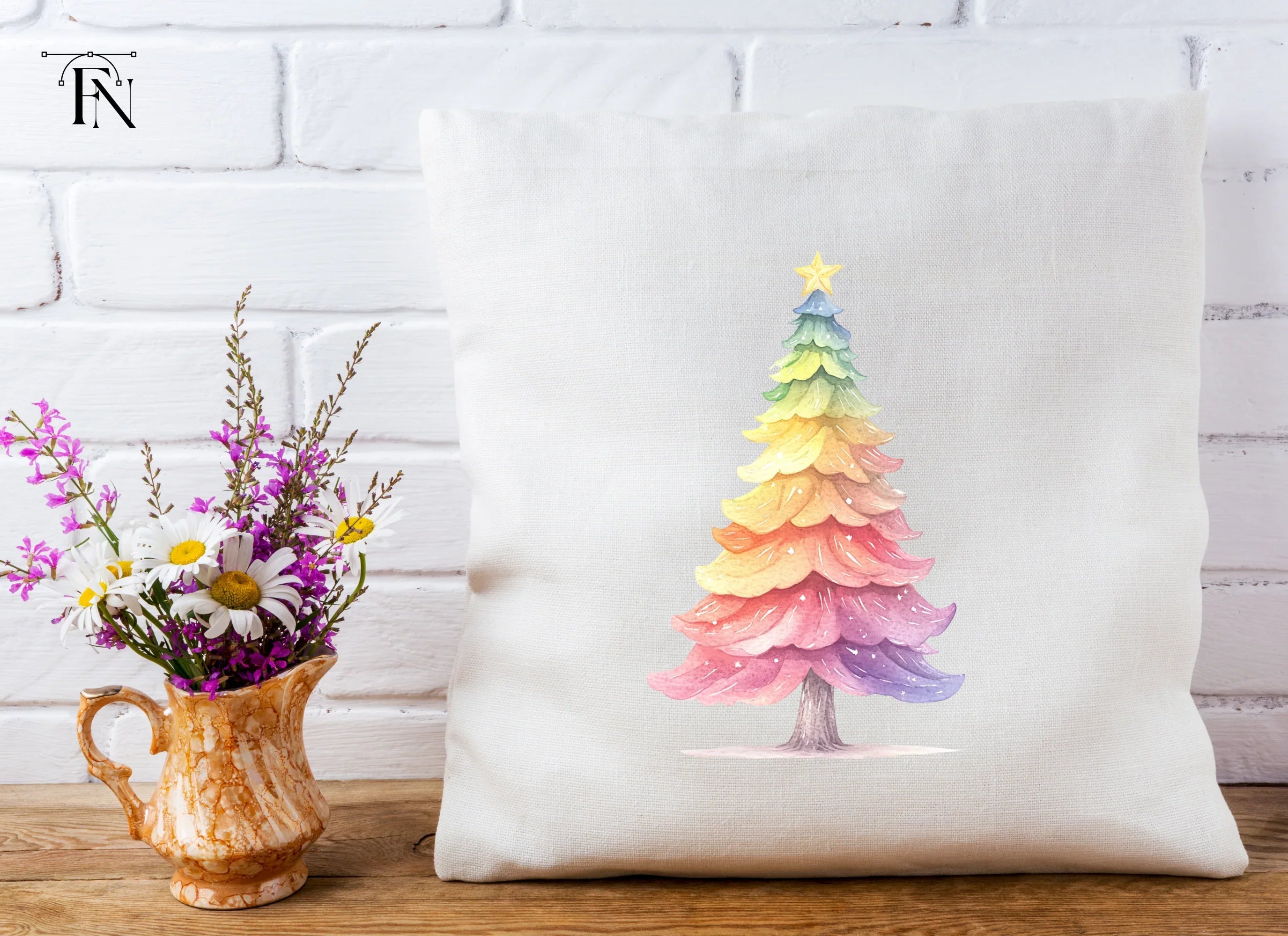Hand Painted Rainbow Christmas Tree Clipart Bundle