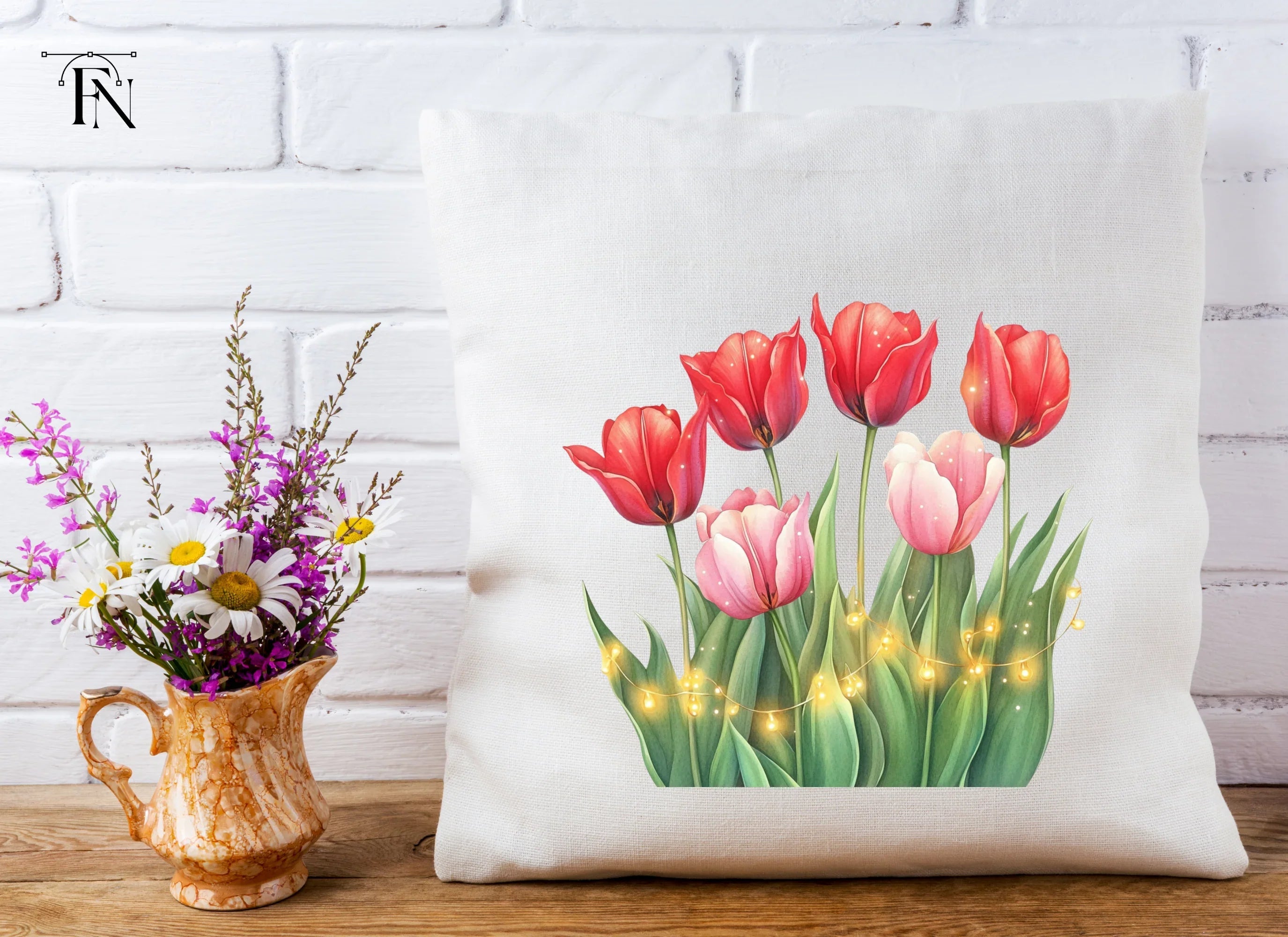 Tulip Bouquet with Fairy Lights Clipart Bundle