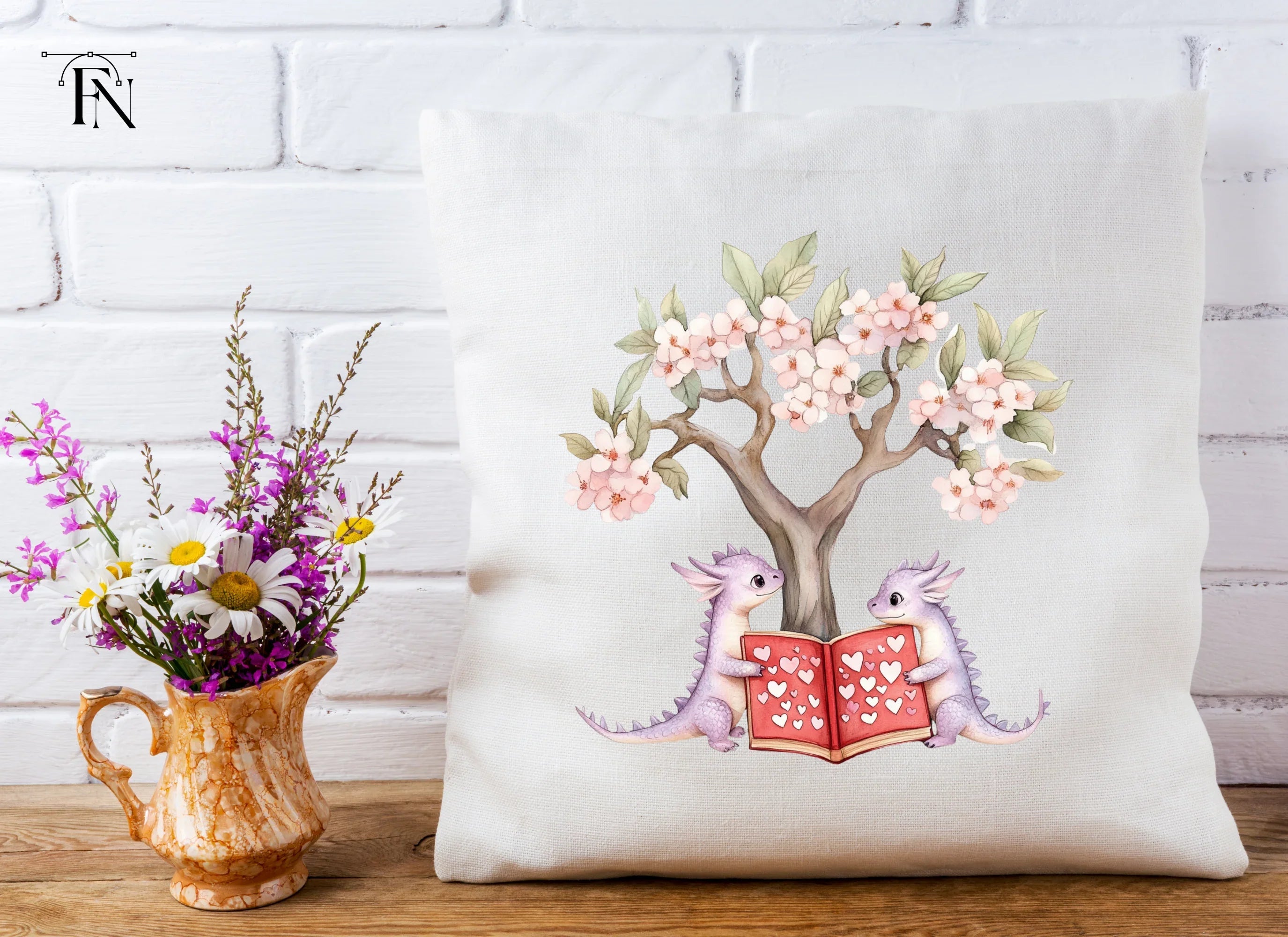 Cute Dragons Reading Under Cherry Tree Clipart Bundle