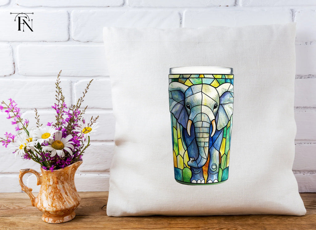 Stained Glass Elephant Tumbler Clipart Bundle