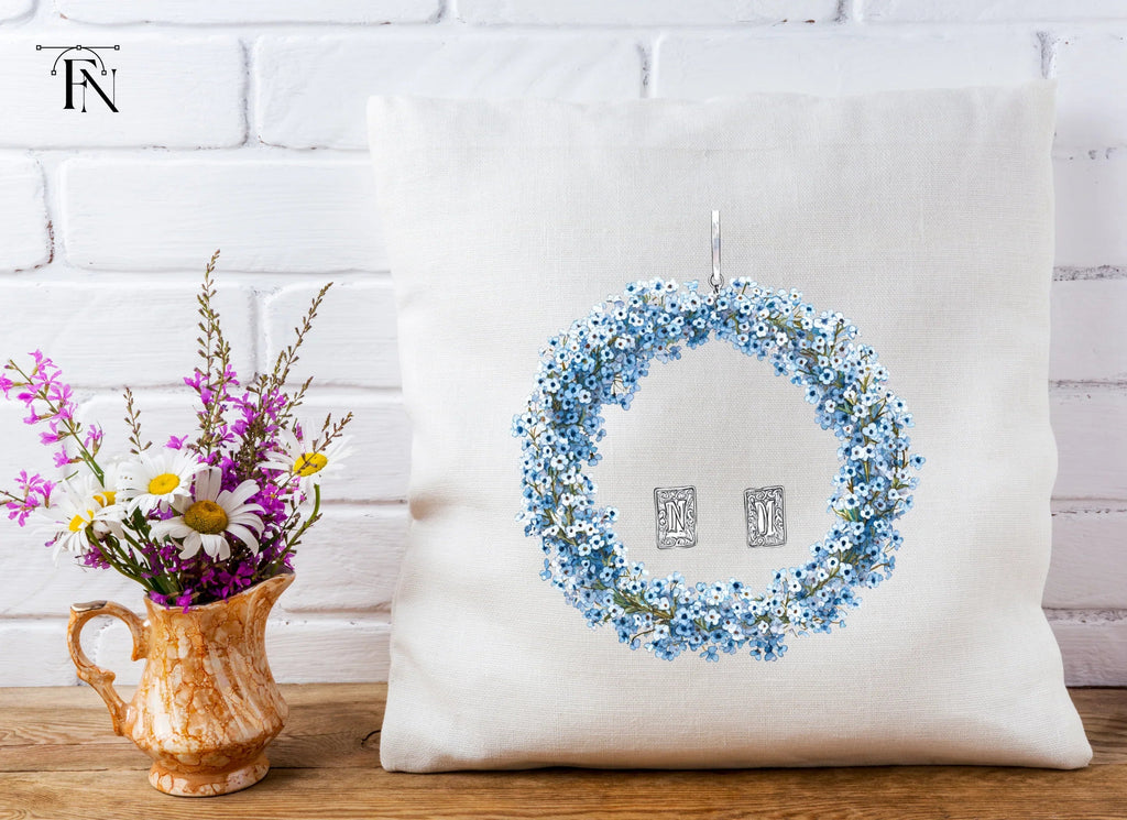 Forget Me Not Wreaths with Initials Clipart Bundle