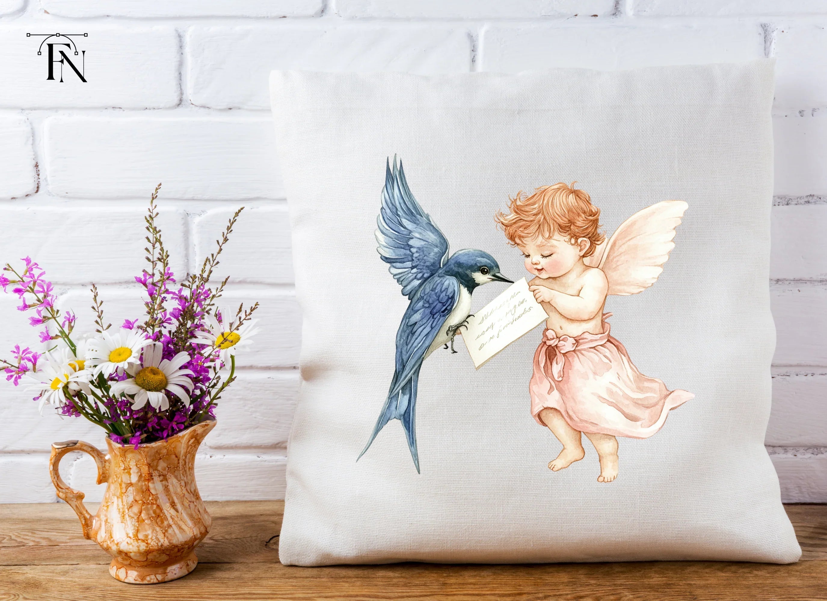 Cute Cherubs with Birds and Scrolls Clipart Bundle