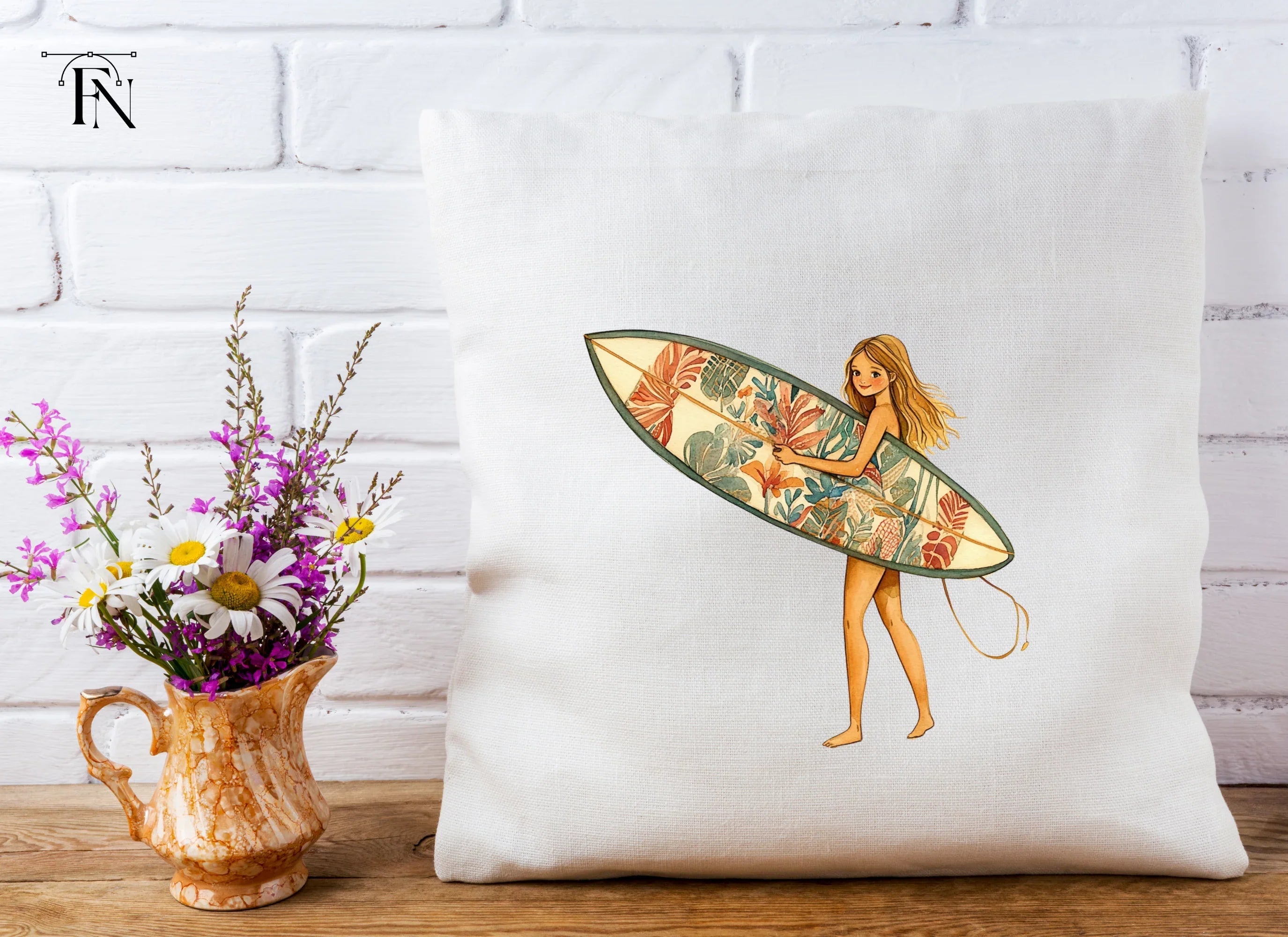Surfer Girl with Patterned Board Clipart Bundle