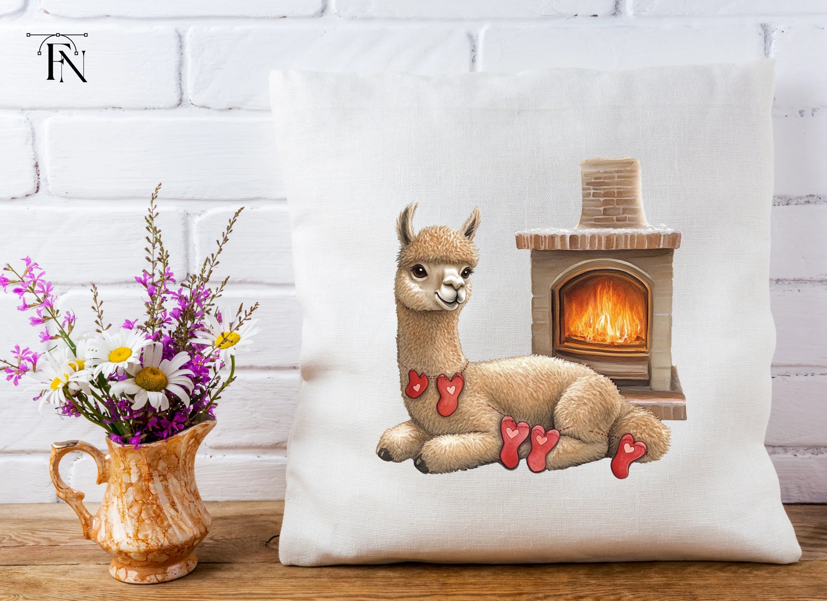 Cozy Alpacas by Fireplace Clipart Bundle