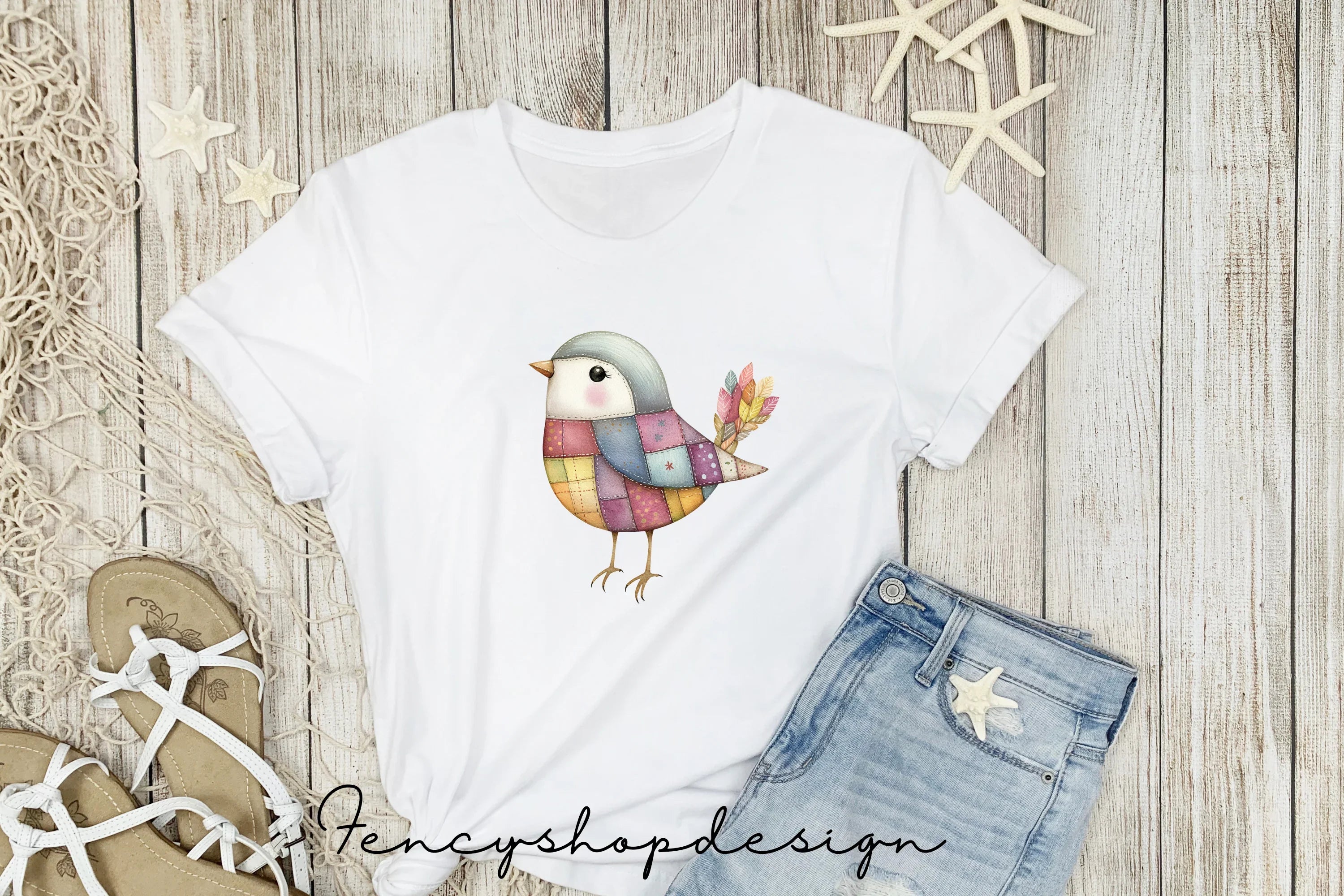 Patchwork Birds Clipart Bundle