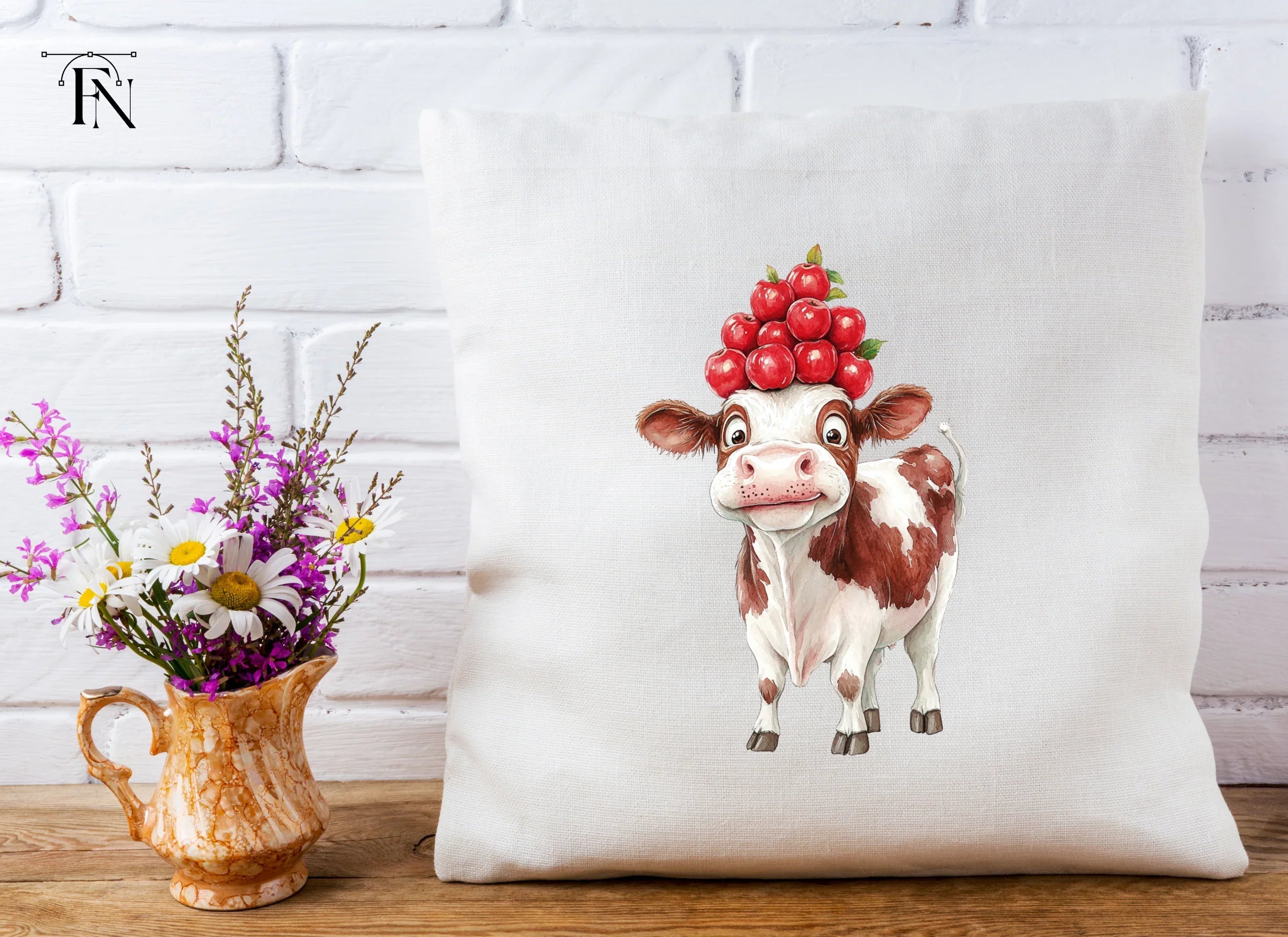 Funny Cow with Apple Stack Clipart Bundle