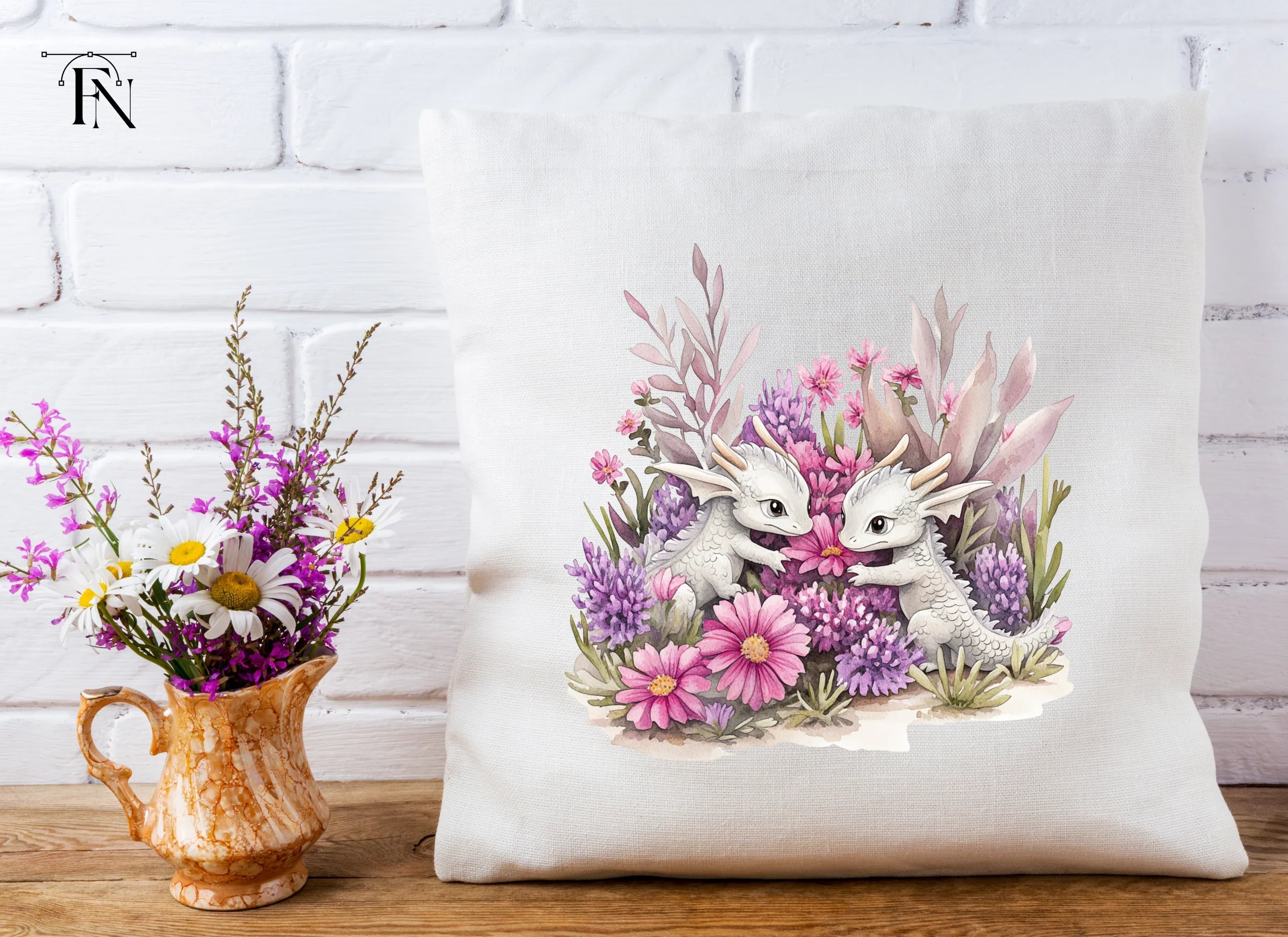 Cute Baby Dragons in Flower Garden Clipart Bundle