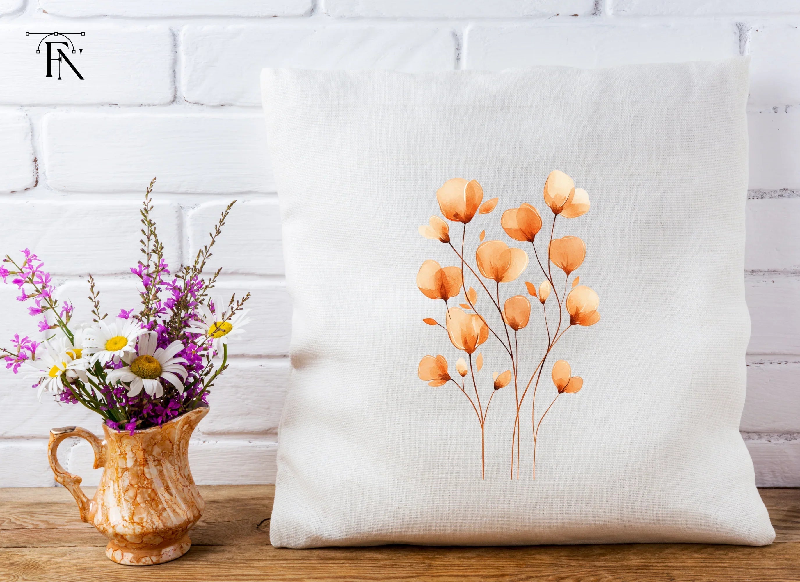 Orange Floral Clipart Bundle