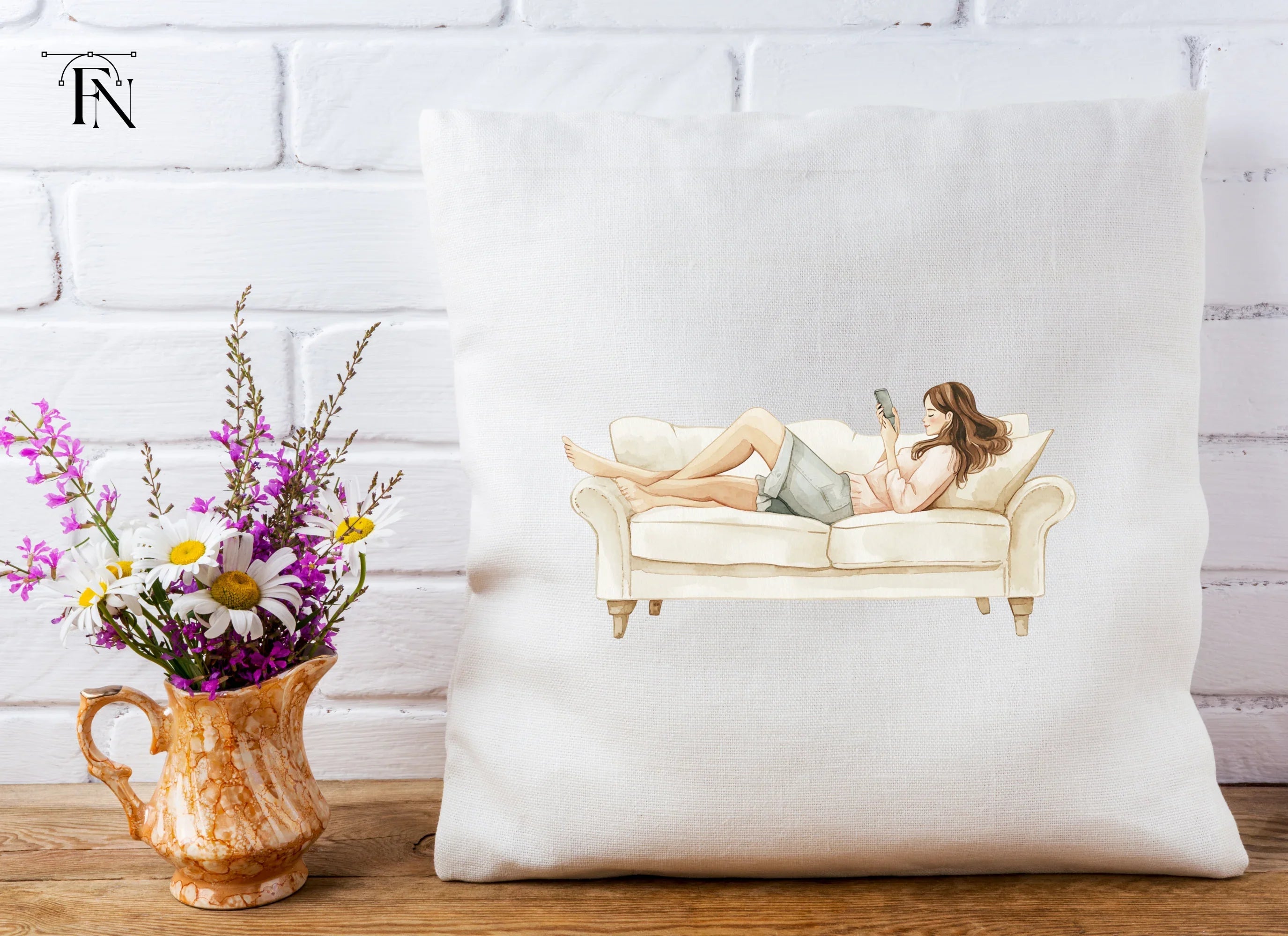 Relaxing on Sofa with Phone Clipart Bundle