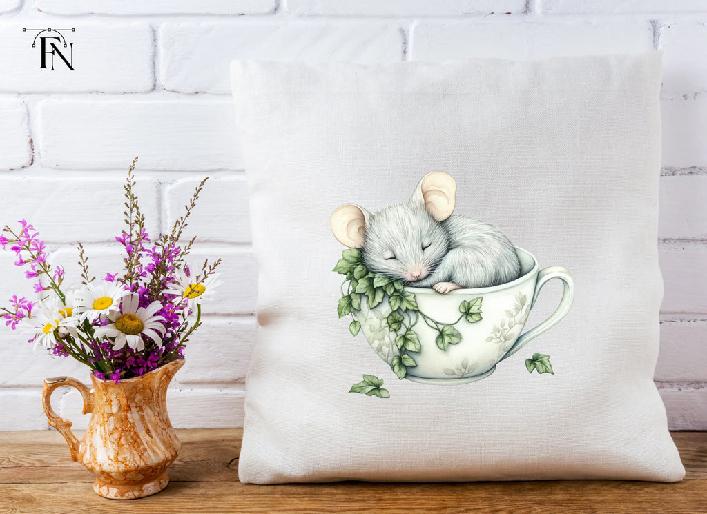 Sleeping Mouse in Teacup Clipart Bundle