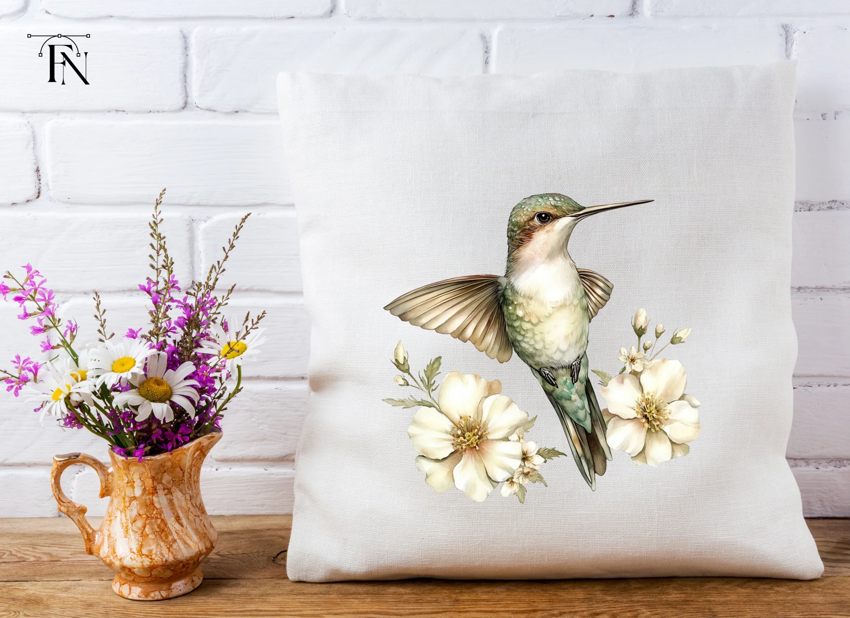 Hummingbird with White Flowers Clipart Bundle
