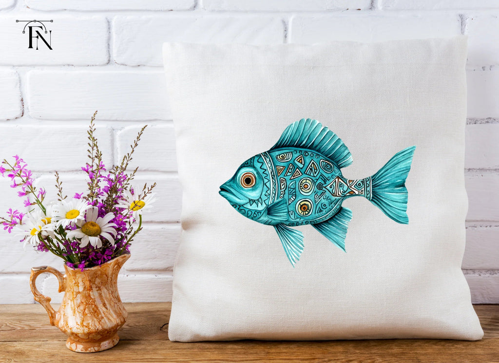 Blue Tribal Pattern Fish Clipart Bundle