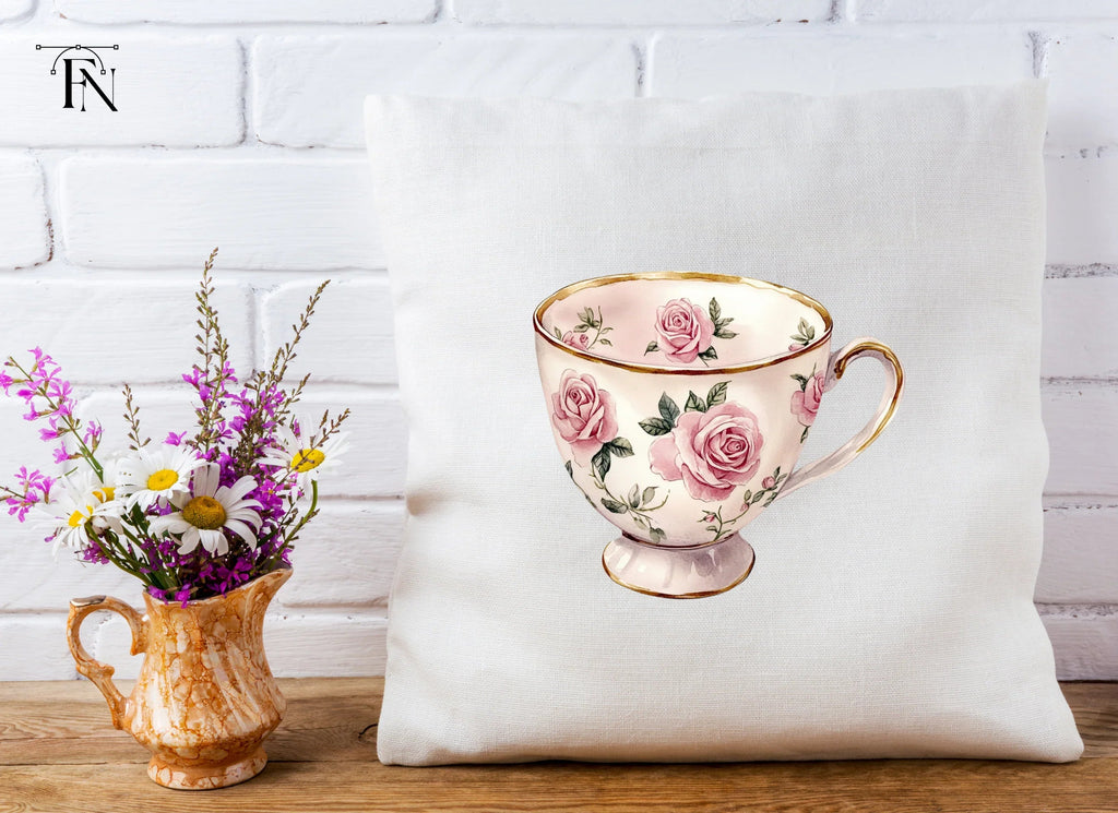 Pink Rose Teacup Clipart Bundle