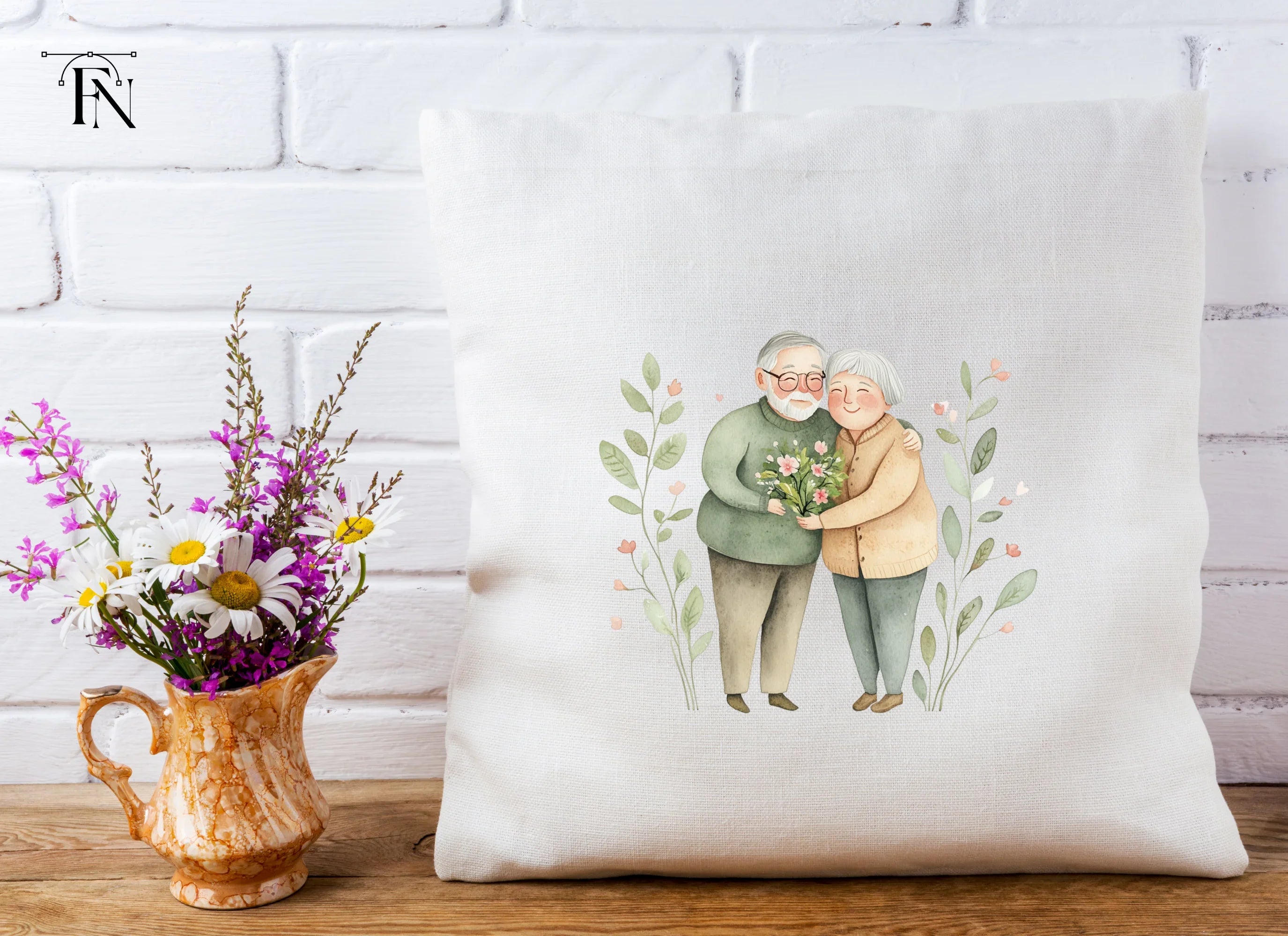 Elderly Couple with Flowers Clipart Bundle
