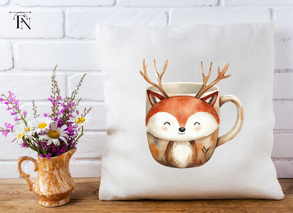 Cute Fox and Deer Mugs Clipart Bundle