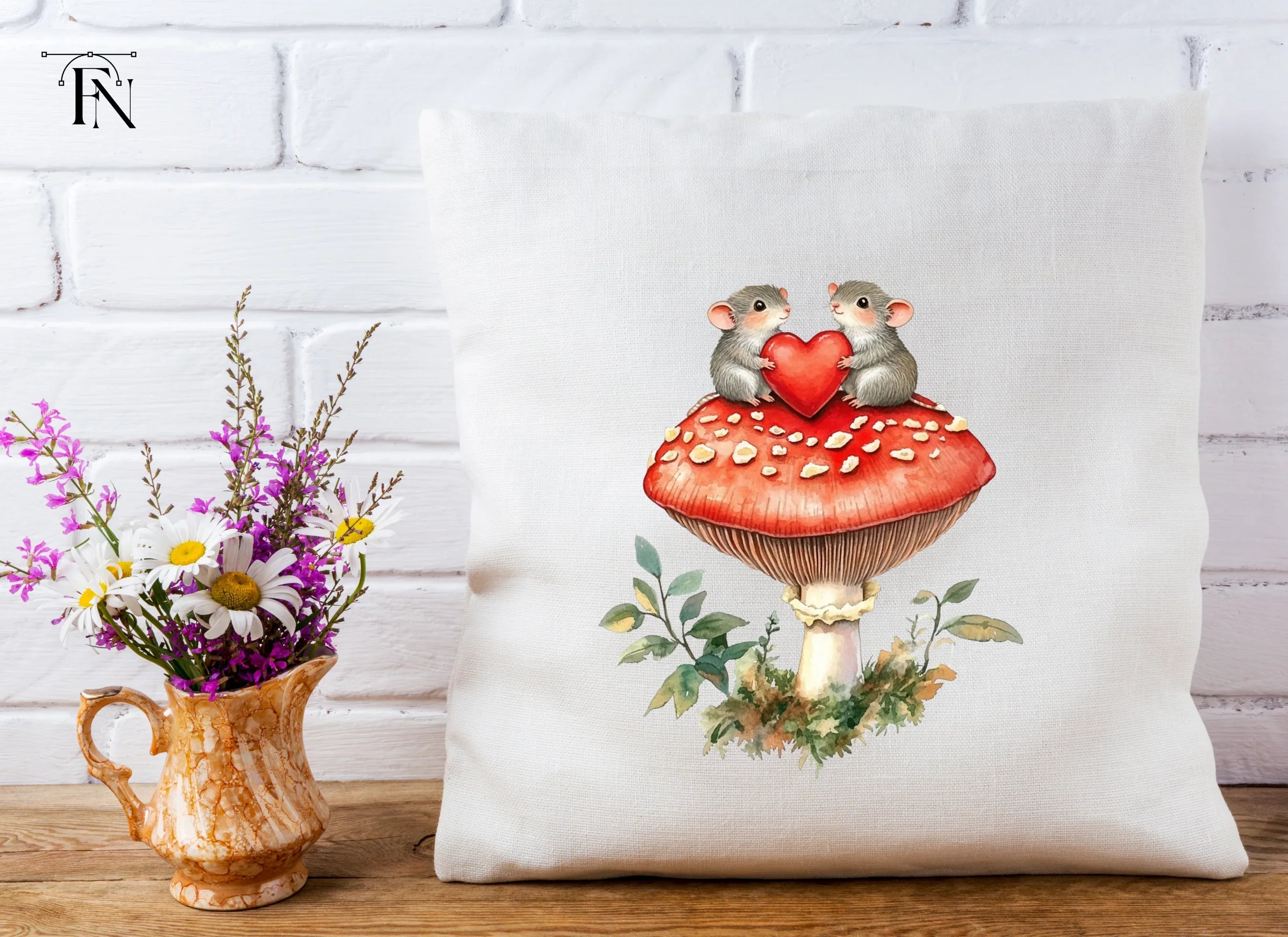 Cute Mice on Mushroom Clipart Bundle