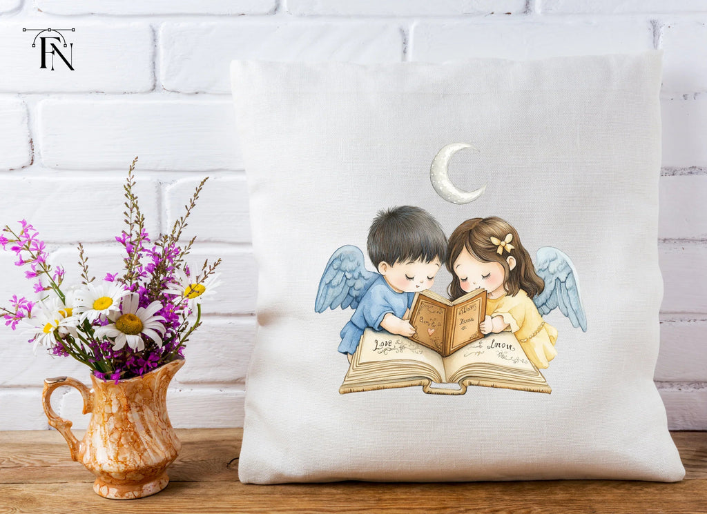Cute Angel Couples Reading Clipart Bundle