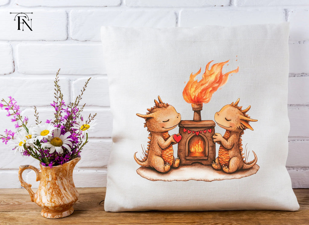 Valentine Dragons by Fireplace Clipart Bundle