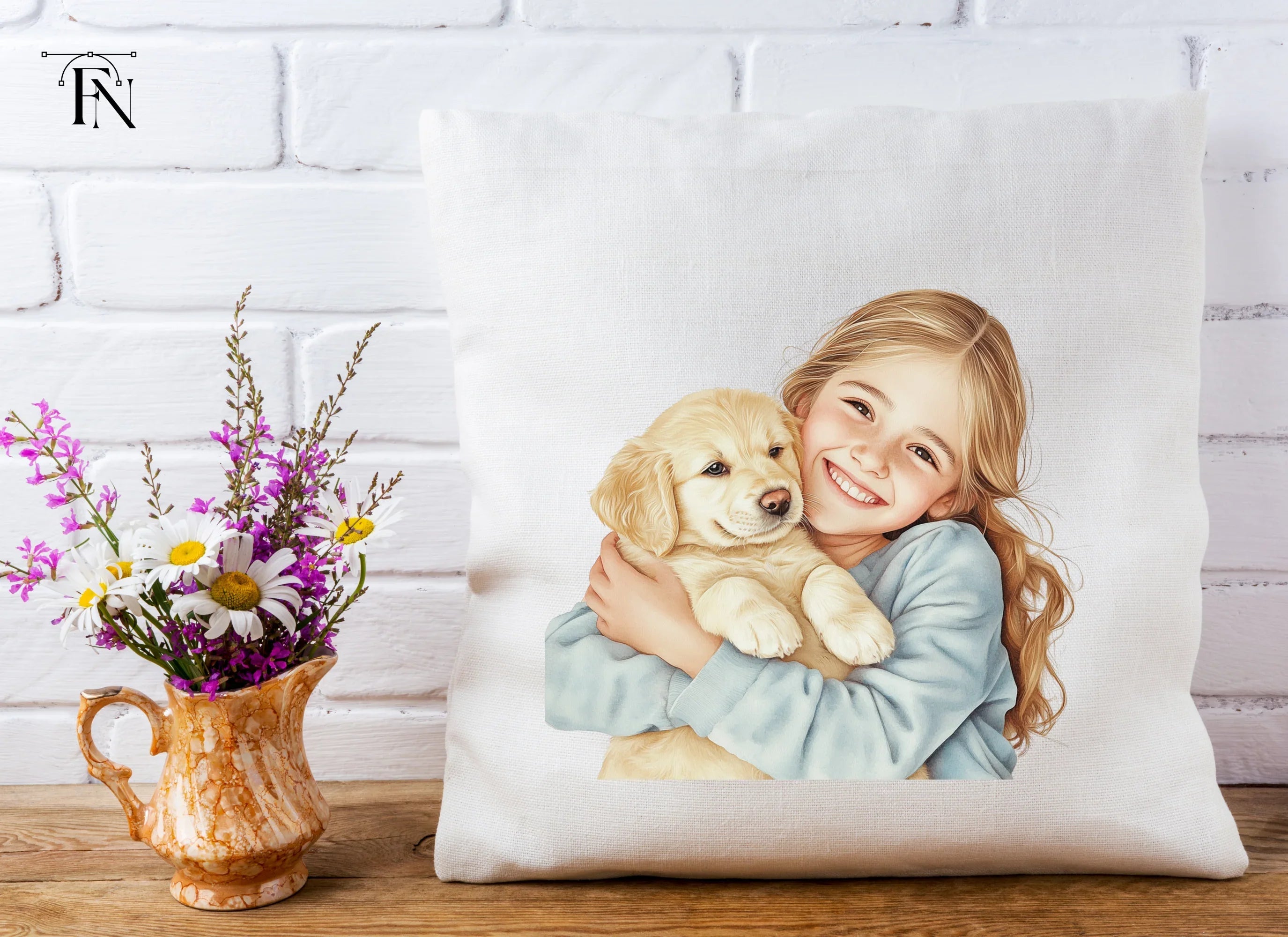 Happy Girl with Puppy Clipart Bundle