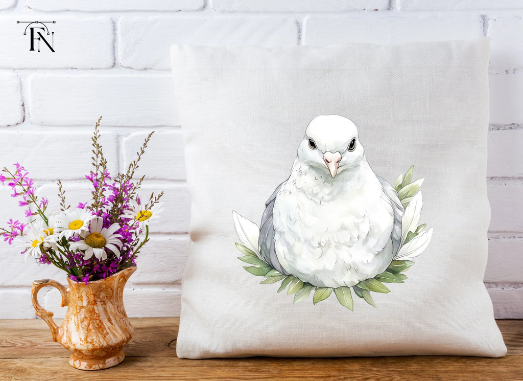 White Dove with Green Leaves Clipart Bundle