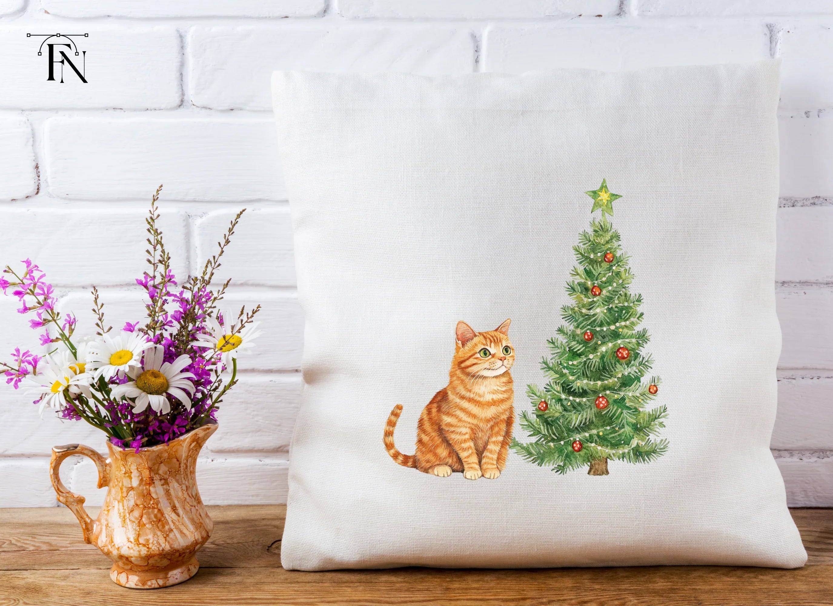 Christmas Kittens and Decorated Trees Clipart Bundle