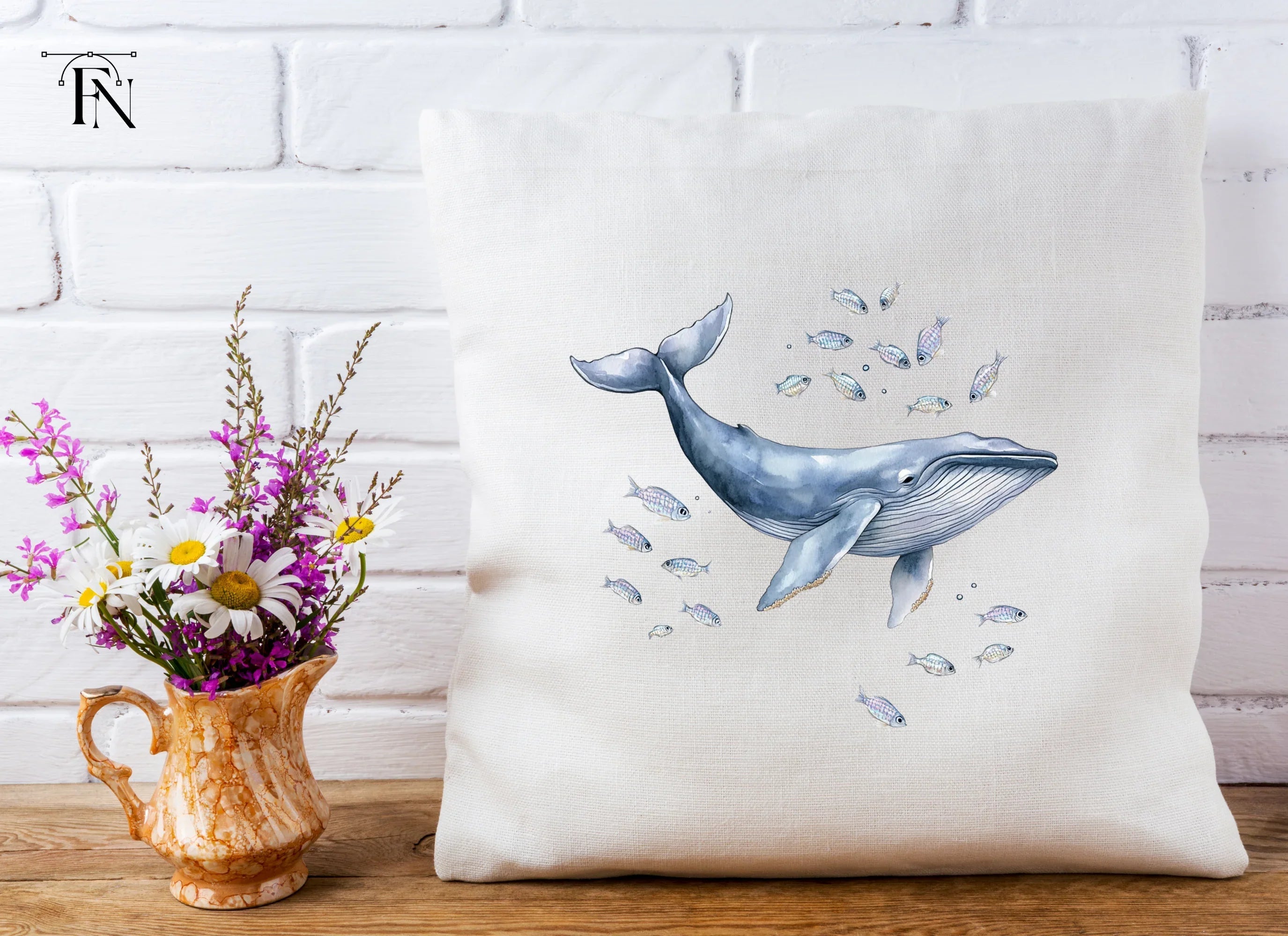 Blue Whale and Fish Ocean Clipart Bundle