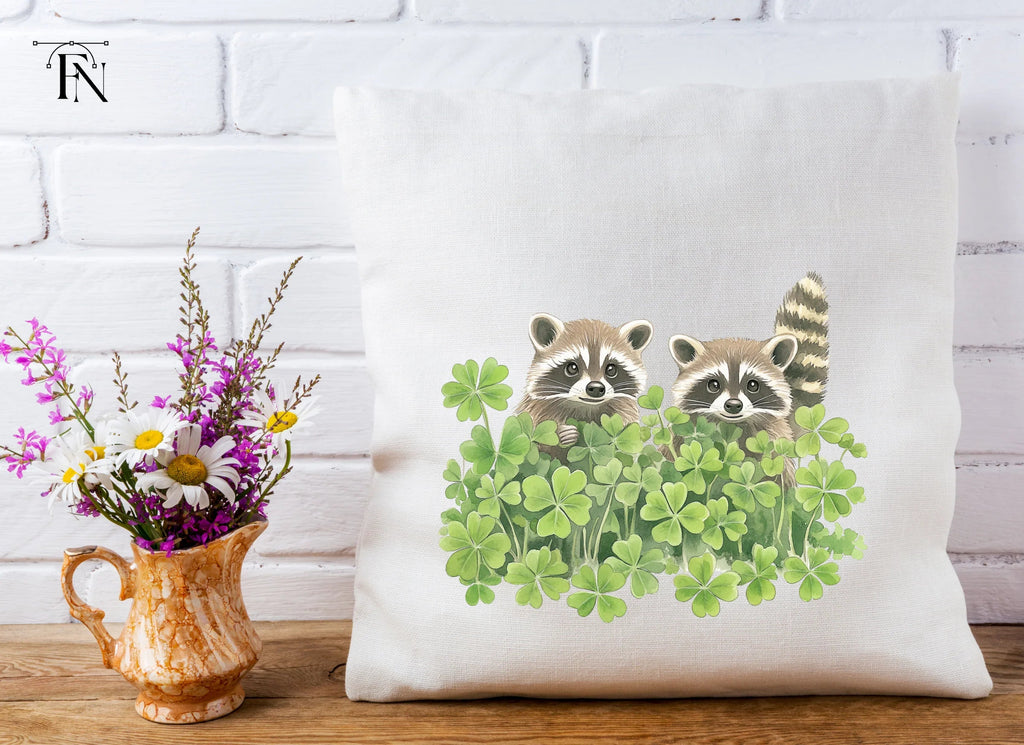 Cute Raccoons in Lucky Clover Clipart Bundle