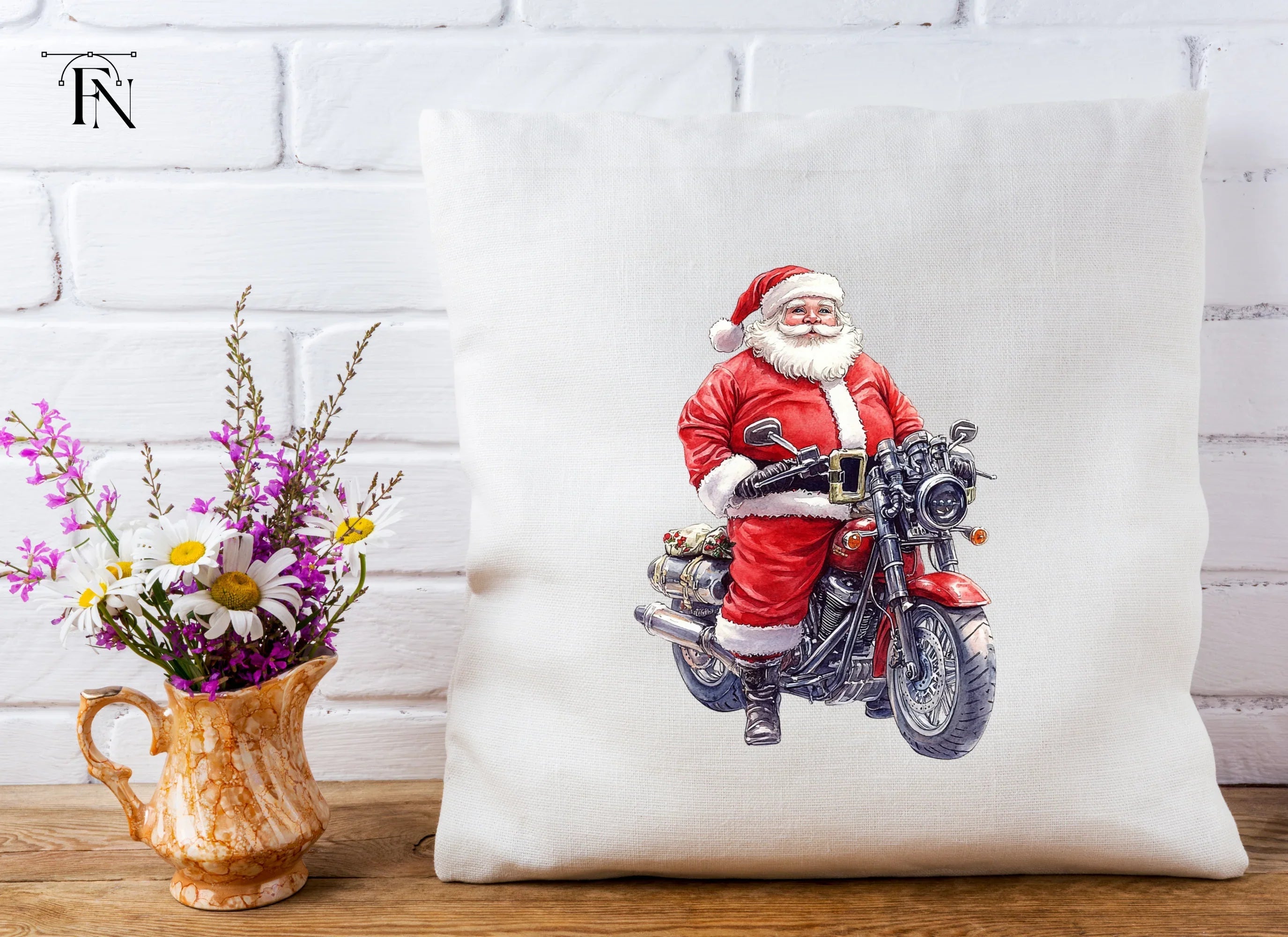 Santa Riding Motorcycle Christmas Clipart Bundle
