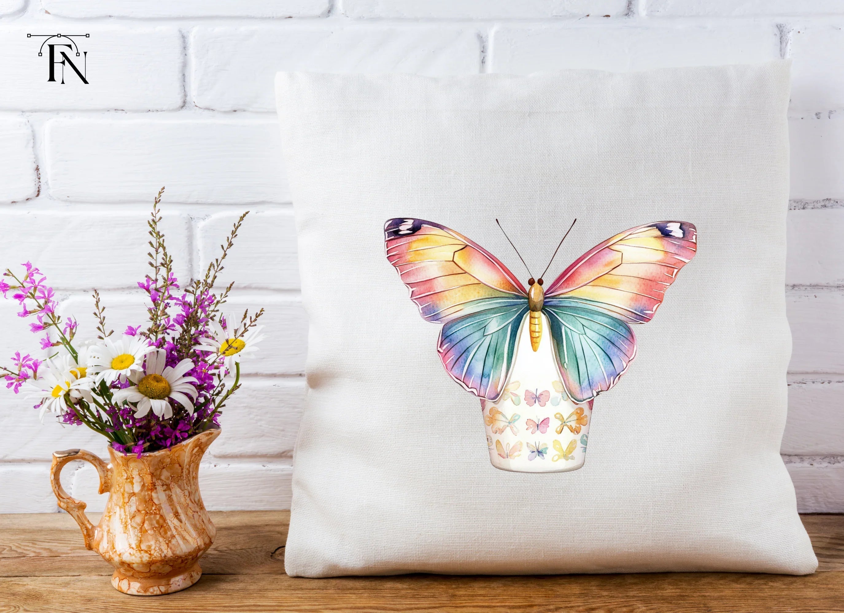 Rainbow Butterfly Floral Cup Clipart Bundle