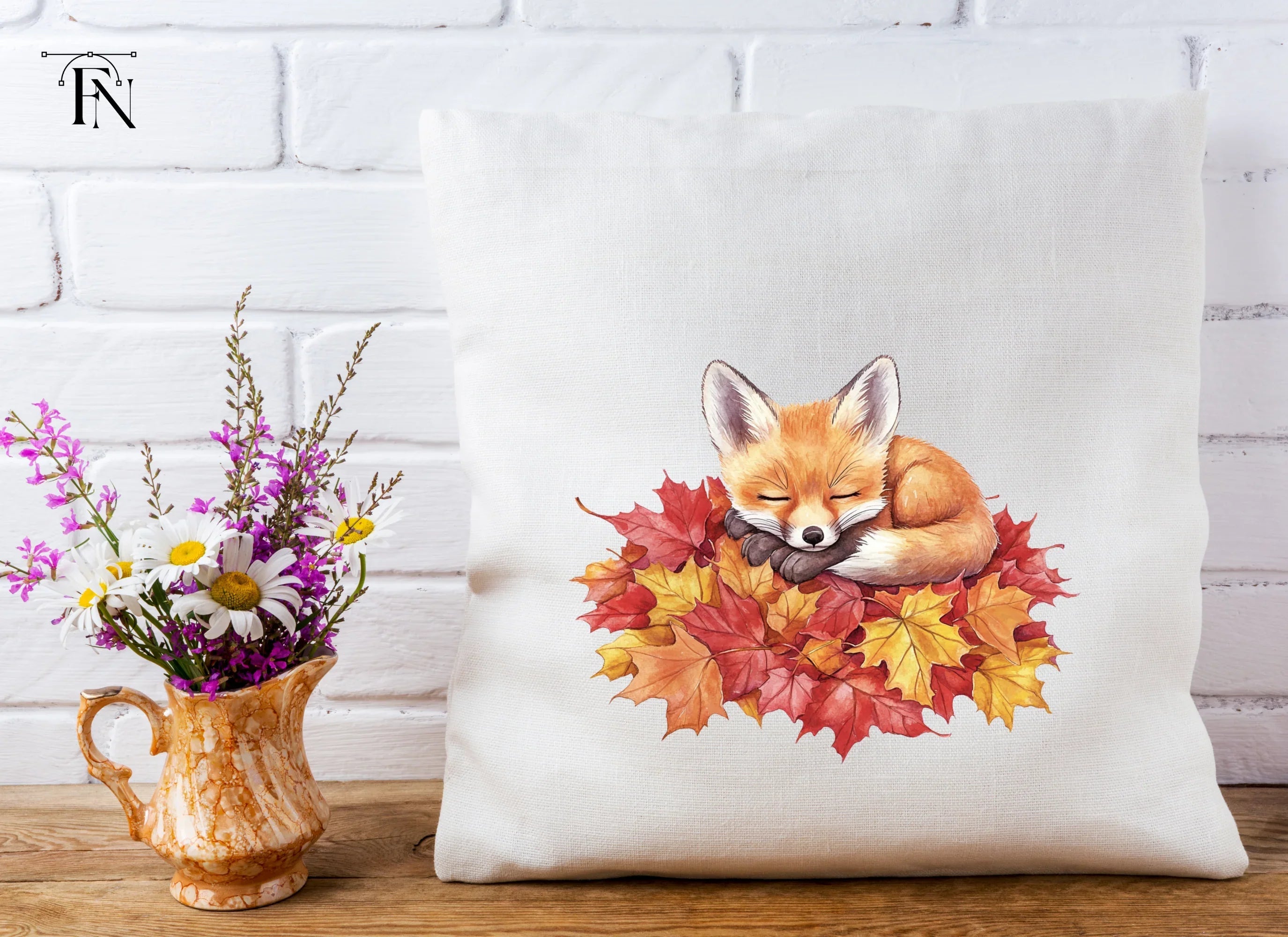 Cute Sleeping Fox on Autumn Leaves Clipart Bundle
