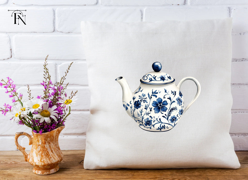 Elegant Blue and White Teapot Clipart Bundle