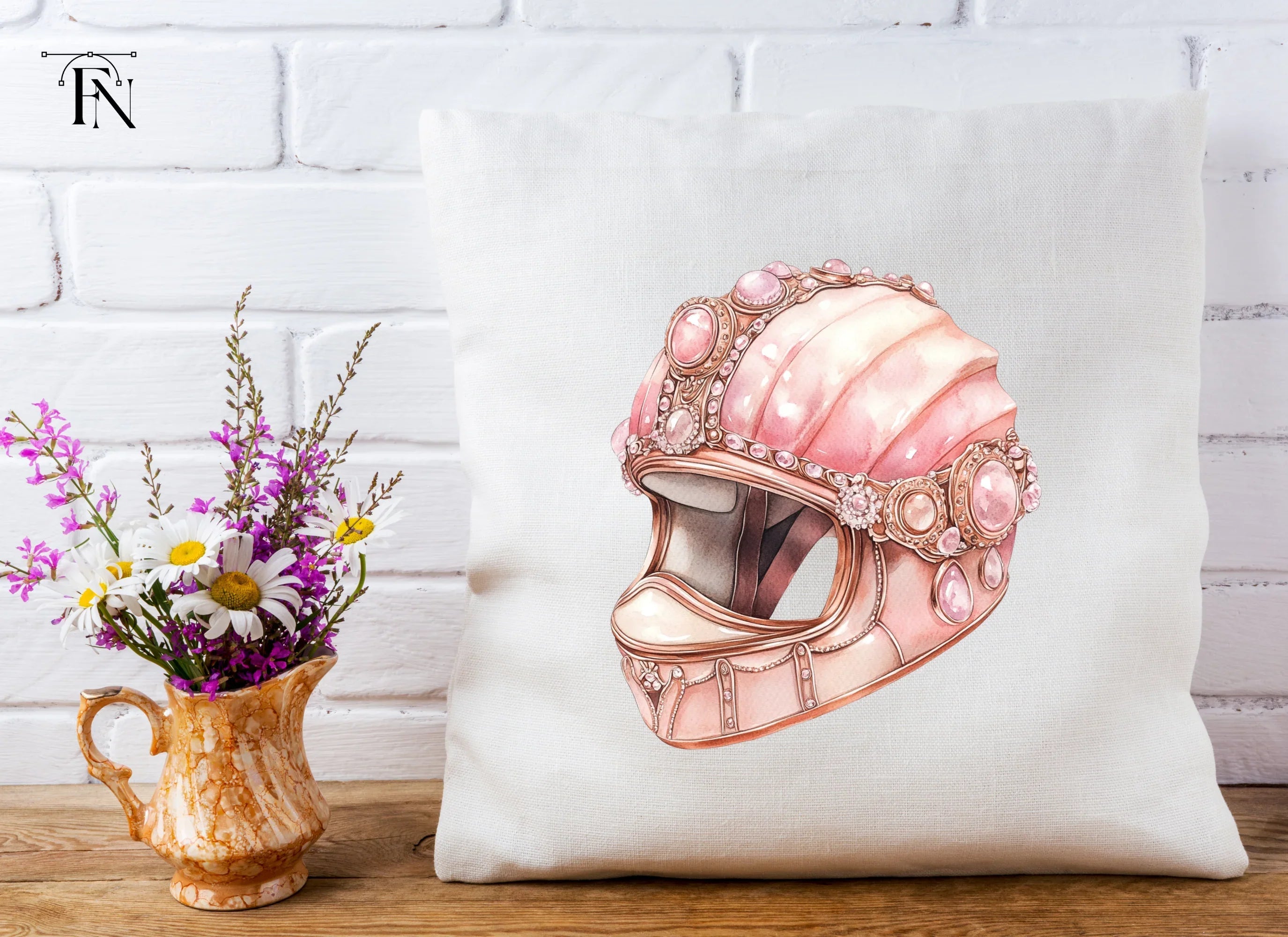 Pink Gemstone Motorcycle Helmets Clipart Bundle