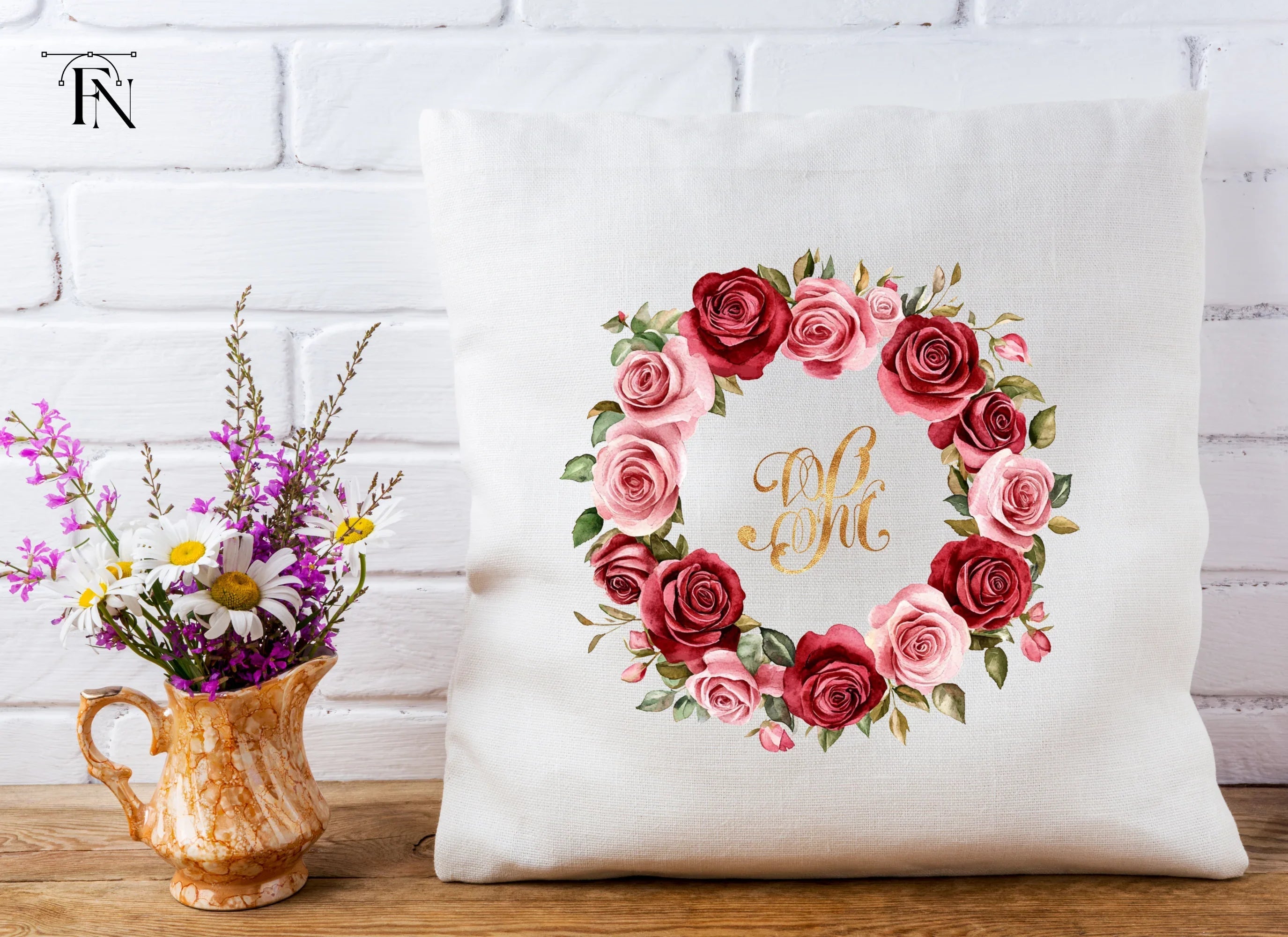 Rose Wreaths Monogram Clipart Bundle