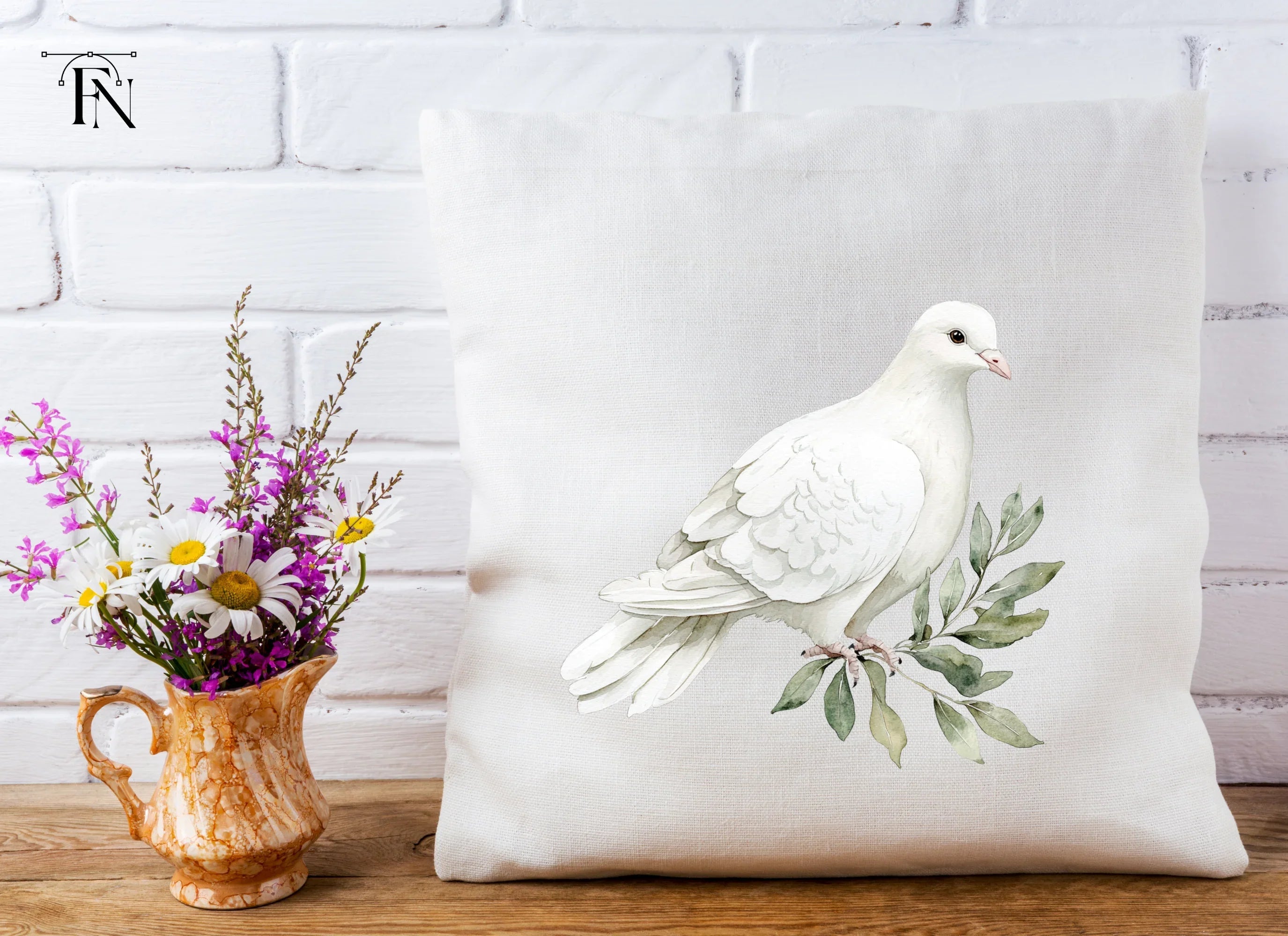 White Dove with Olive Branch Clipart Bundle
