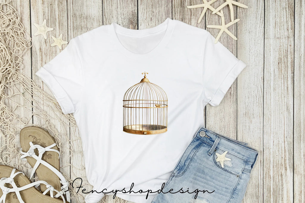 Elegant Golden Bird Cages Clipart Bundle